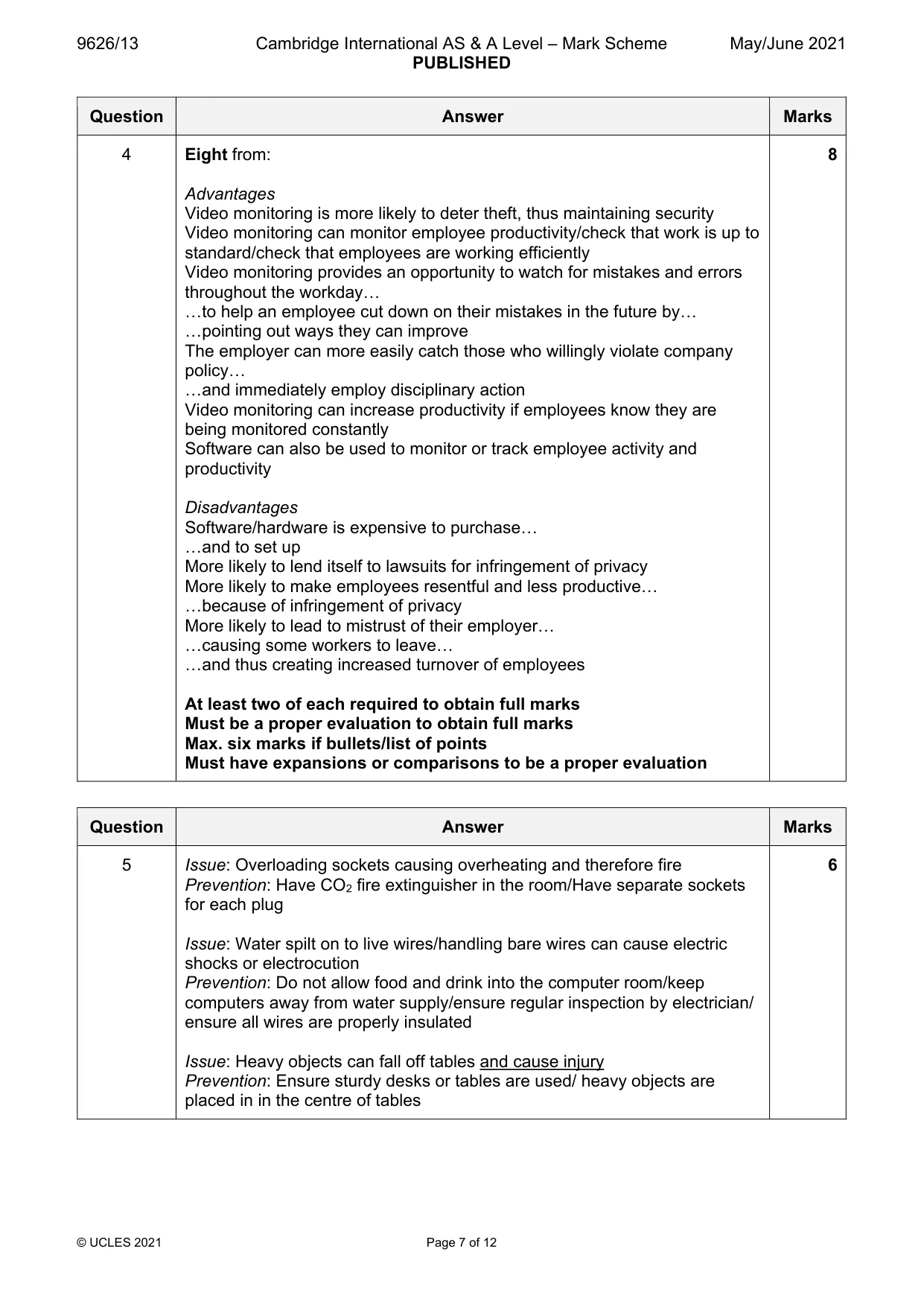 Mark scheme, page 7 of 12