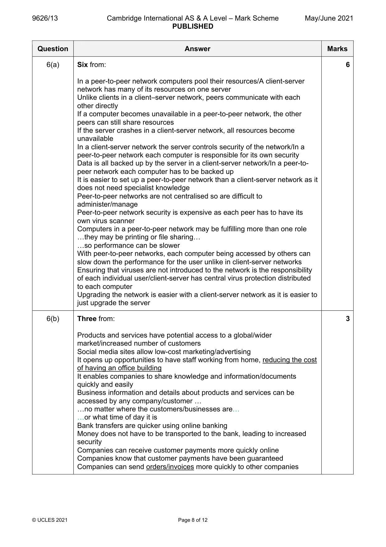 Mark scheme, page 8 of 12