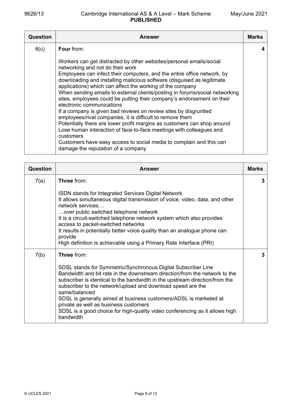 Mark scheme, page 9 of 12