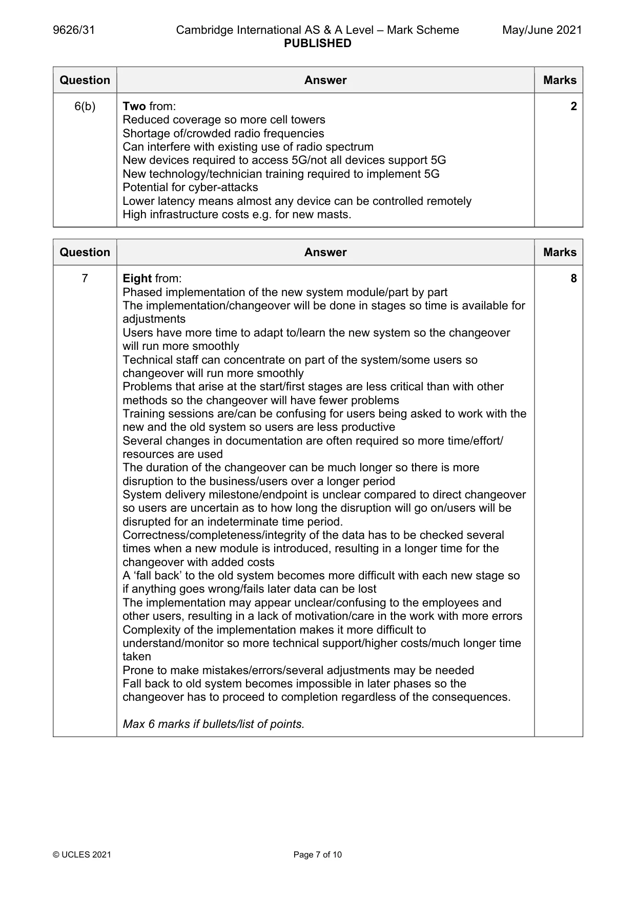 Mark scheme, page 7 of 10