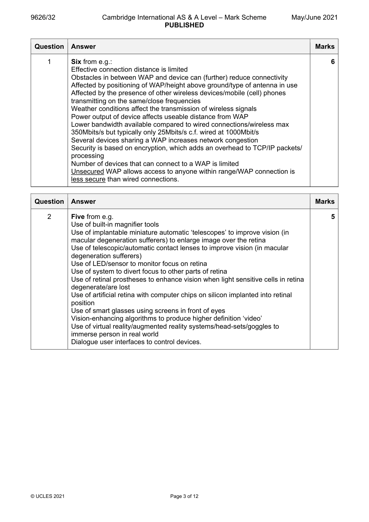 Mark scheme, page 3 of 12