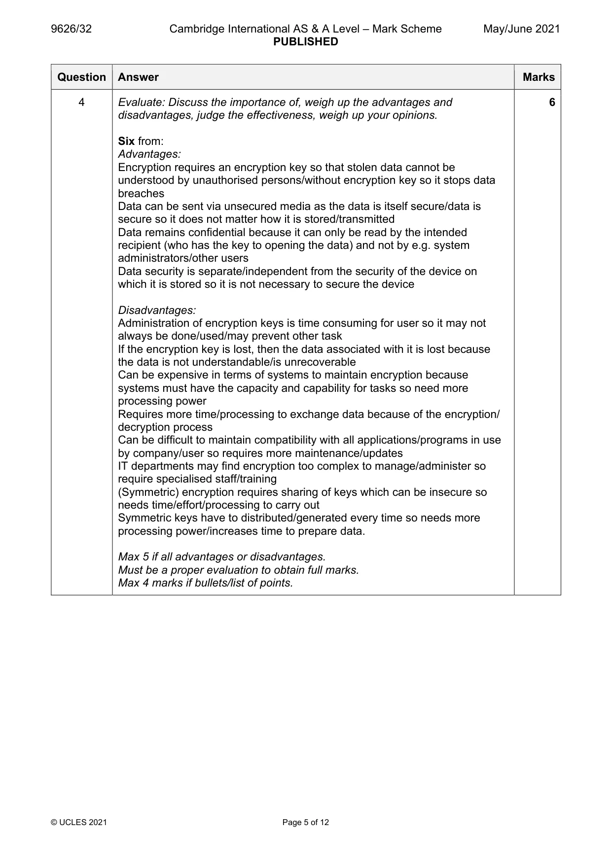 Mark scheme, page 5 of 12