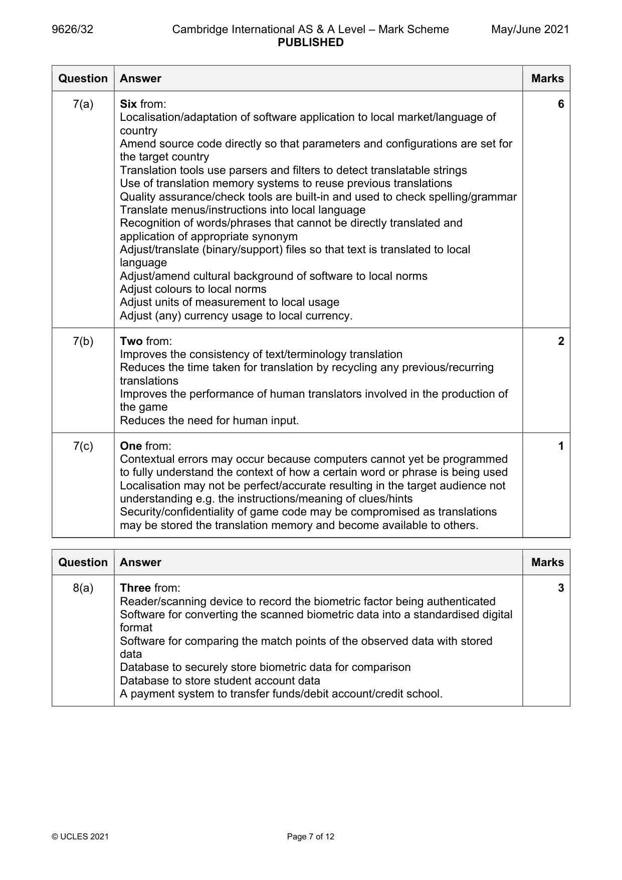 Mark scheme, page 7 of 12