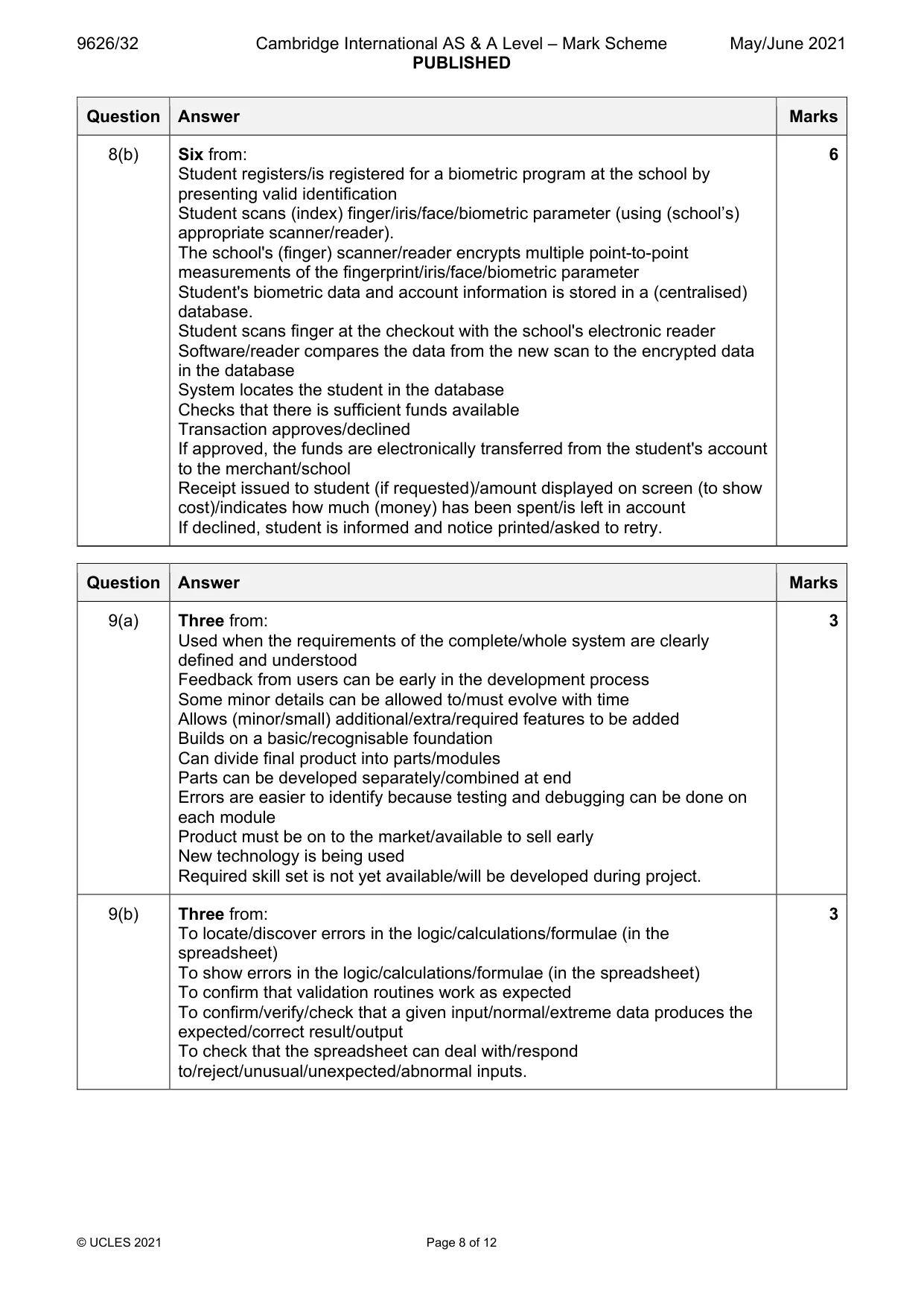 Mark scheme, page 8 of 12