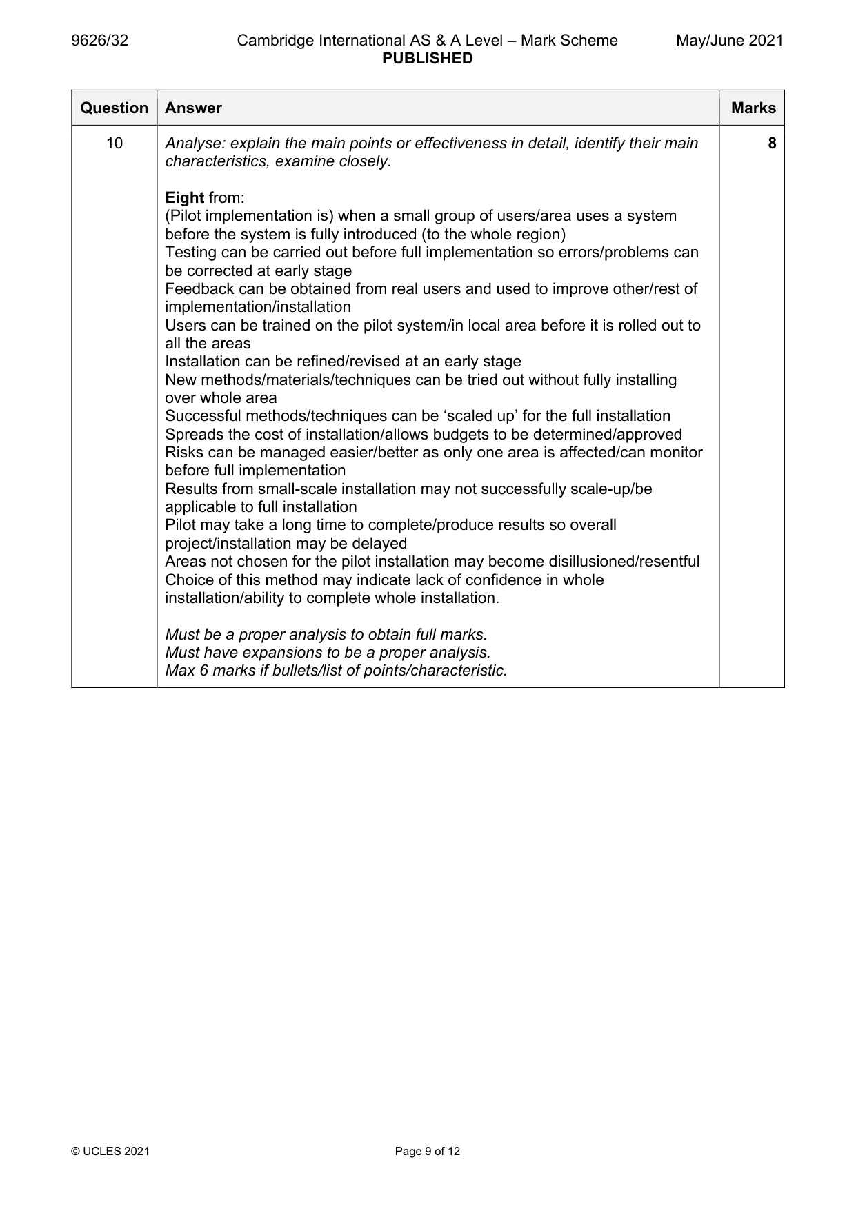 Mark scheme, page 9 of 12