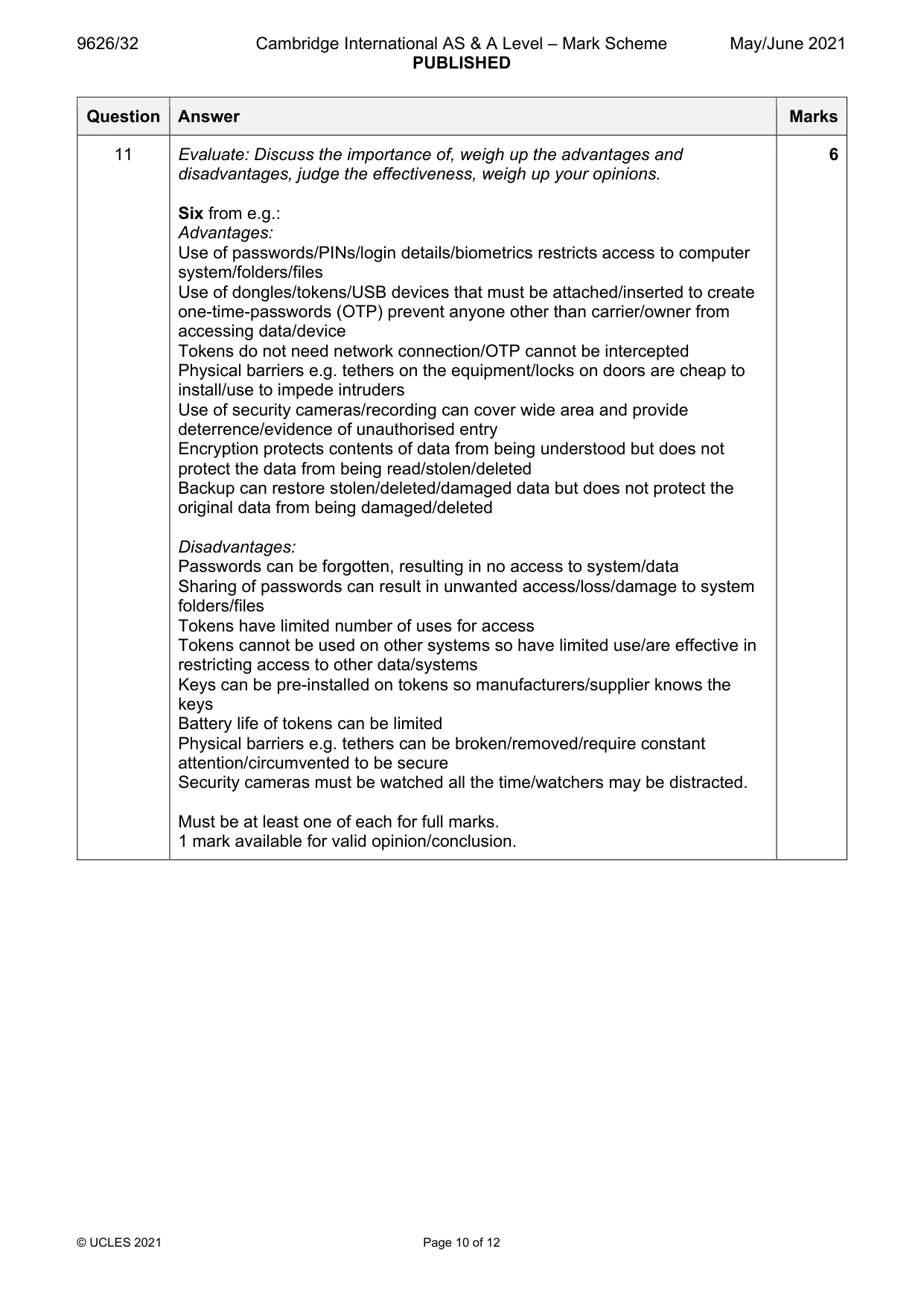 Mark scheme, page 10 of 12
