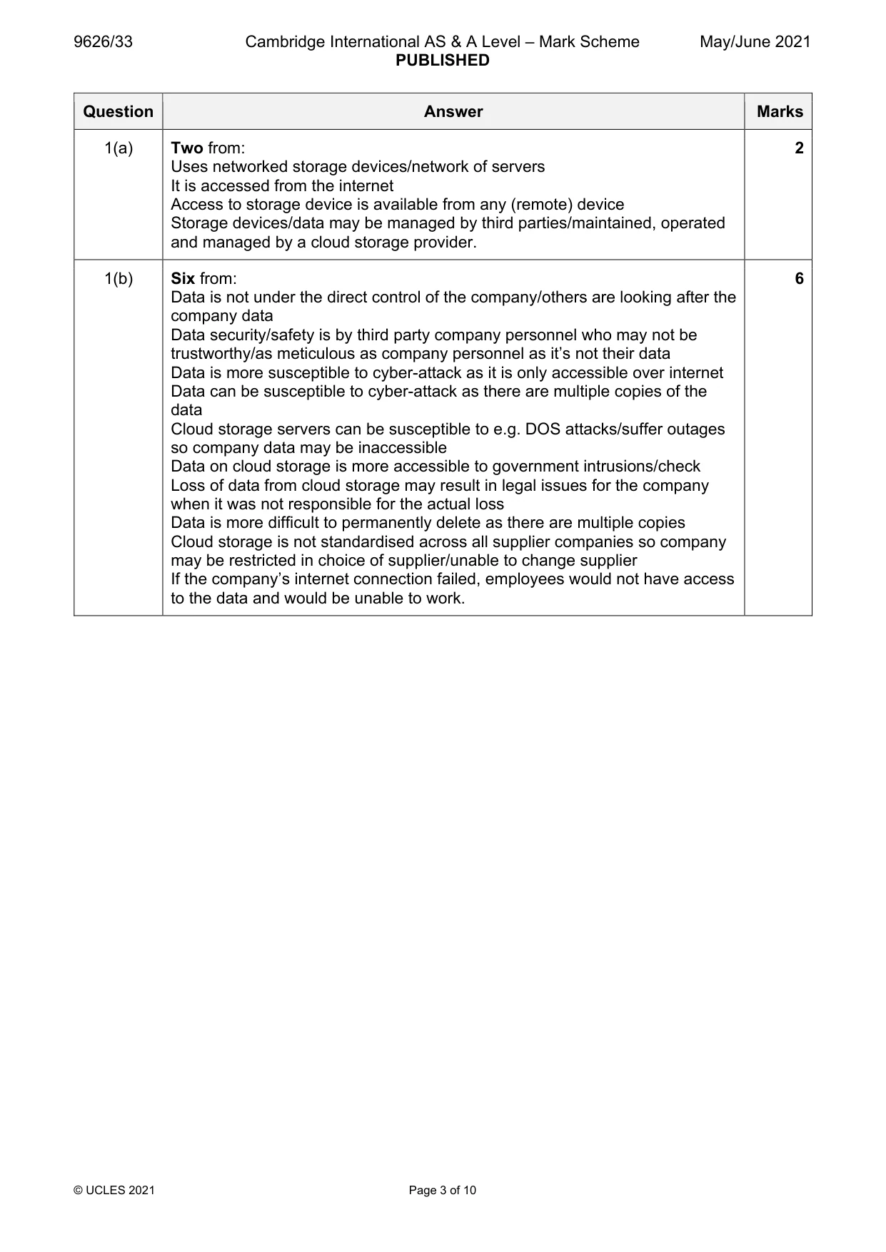 Mark scheme, page 3 of 10