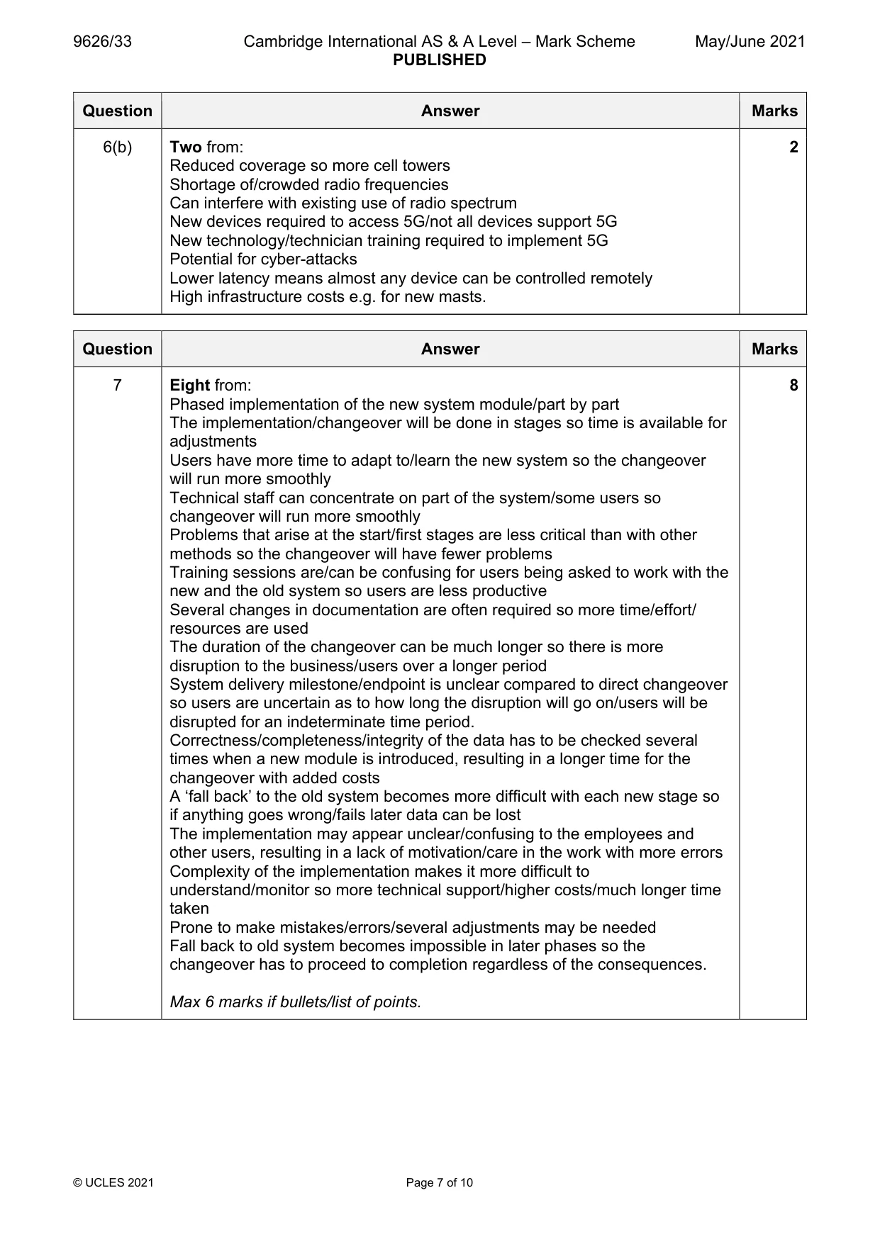 Mark scheme, page 7 of 10