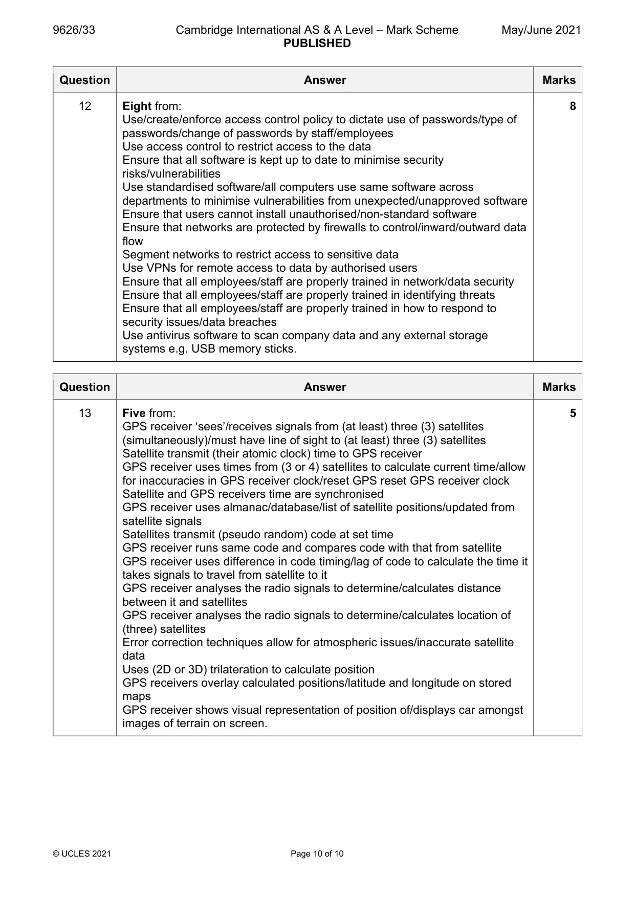Mark scheme, page 10 of 10