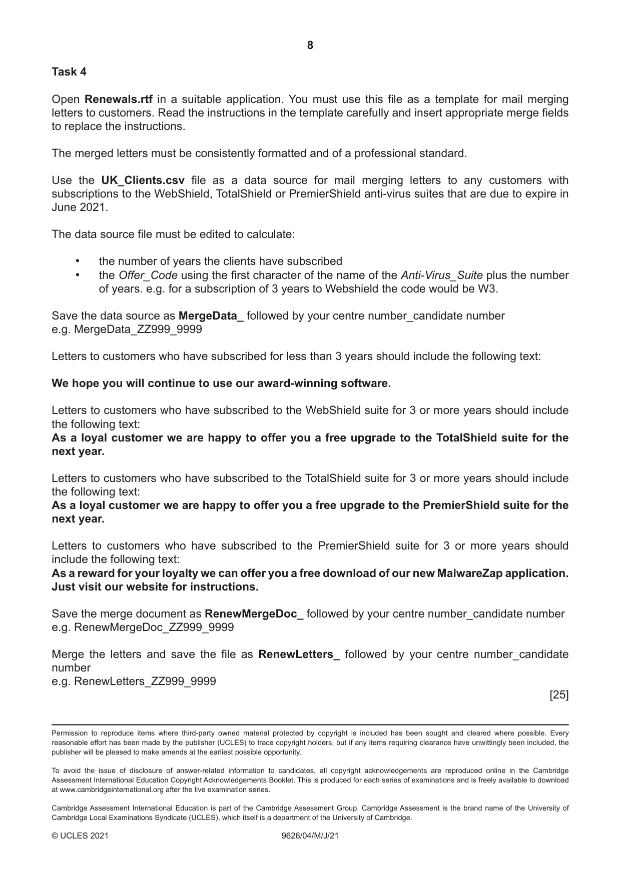 Cambridge A Level Information Technology (from 2017) 9626 2021 May/June Paper 4 · Variant 0 question paper, page 8 of 8