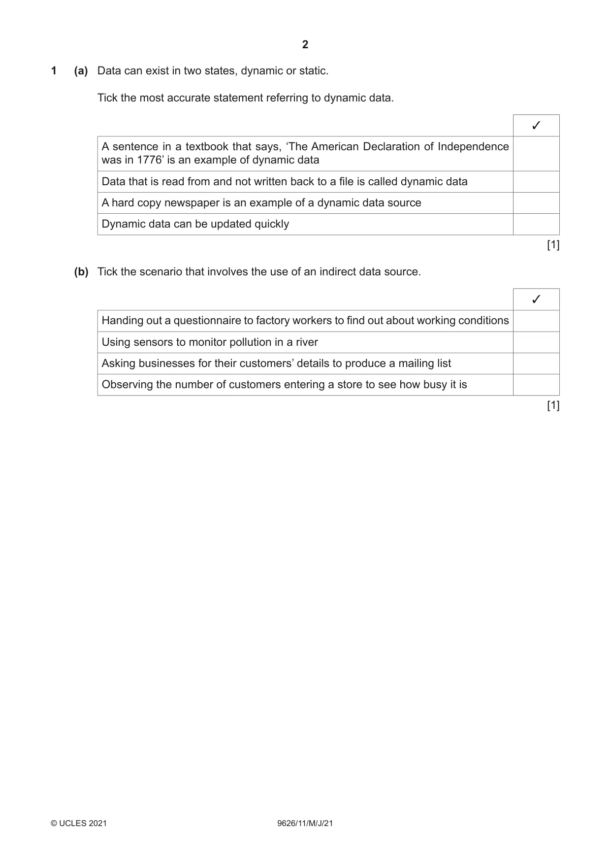 Cambridge A Level Information Technology (from 2017) 9626 2021 May/June Paper 1 · Variant 1 question paper, page 2 of 20