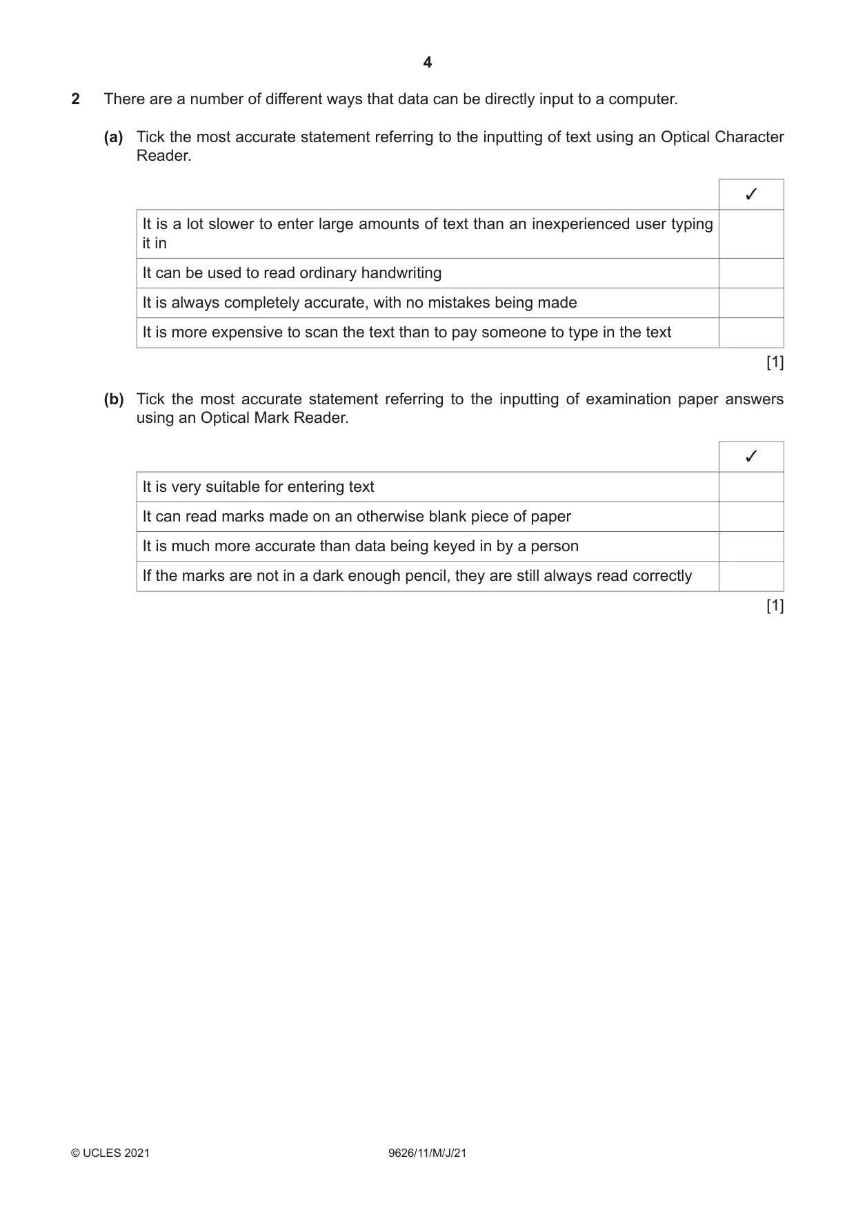 Cambridge A Level Information Technology (from 2017) 9626 2021 May/June Paper 1 · Variant 1 question paper, page 4 of 20
