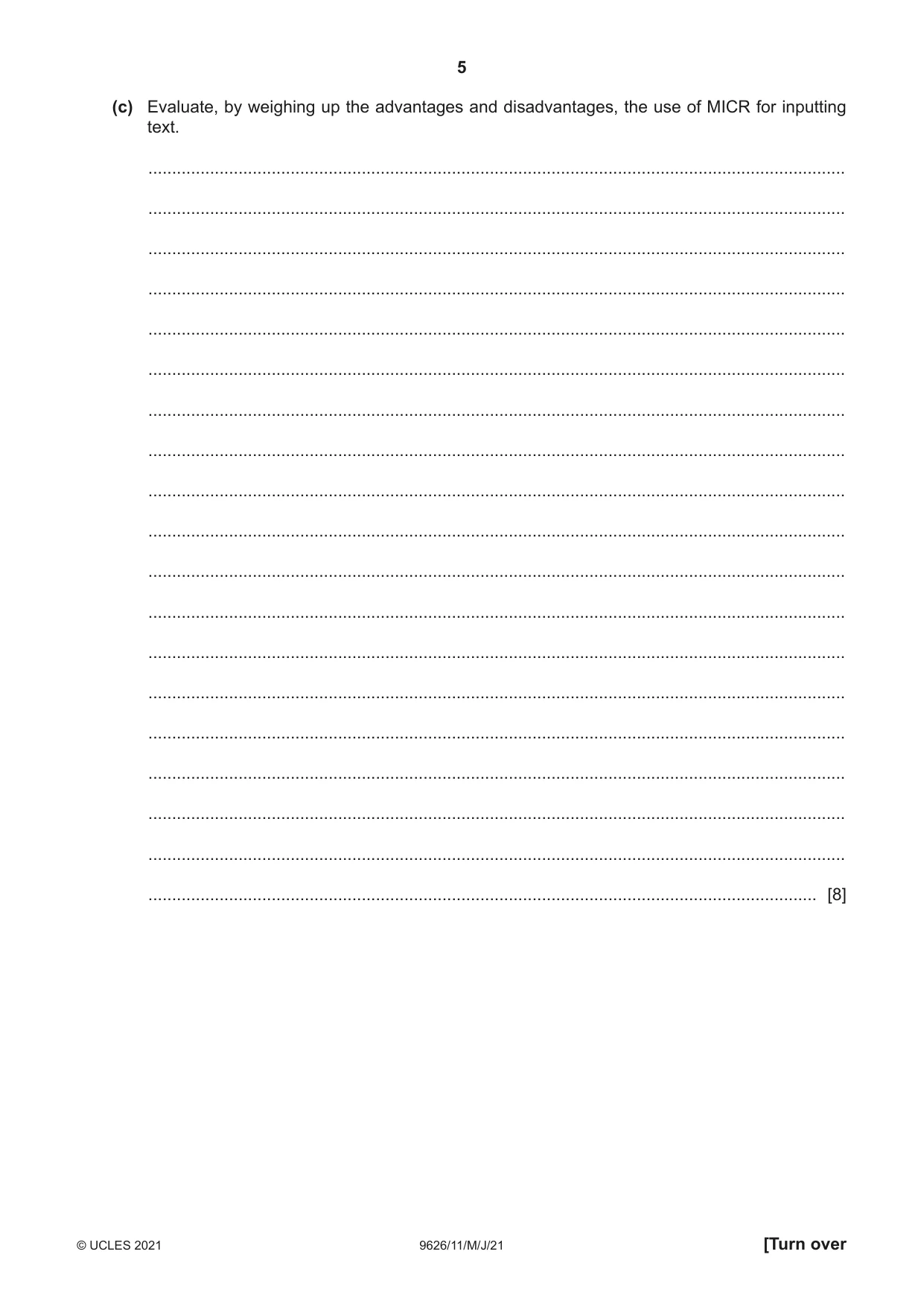 Cambridge A Level Information Technology (from 2017) 9626 2021 May/June Paper 1 · Variant 1 question paper, page 5 of 20