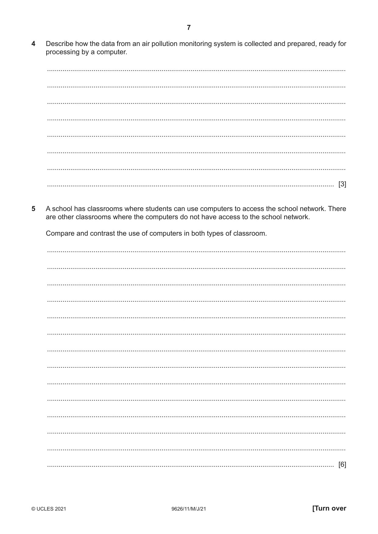 Cambridge A Level Information Technology (from 2017) 9626 2021 May/June Paper 1 · Variant 1 question paper, page 7 of 20
