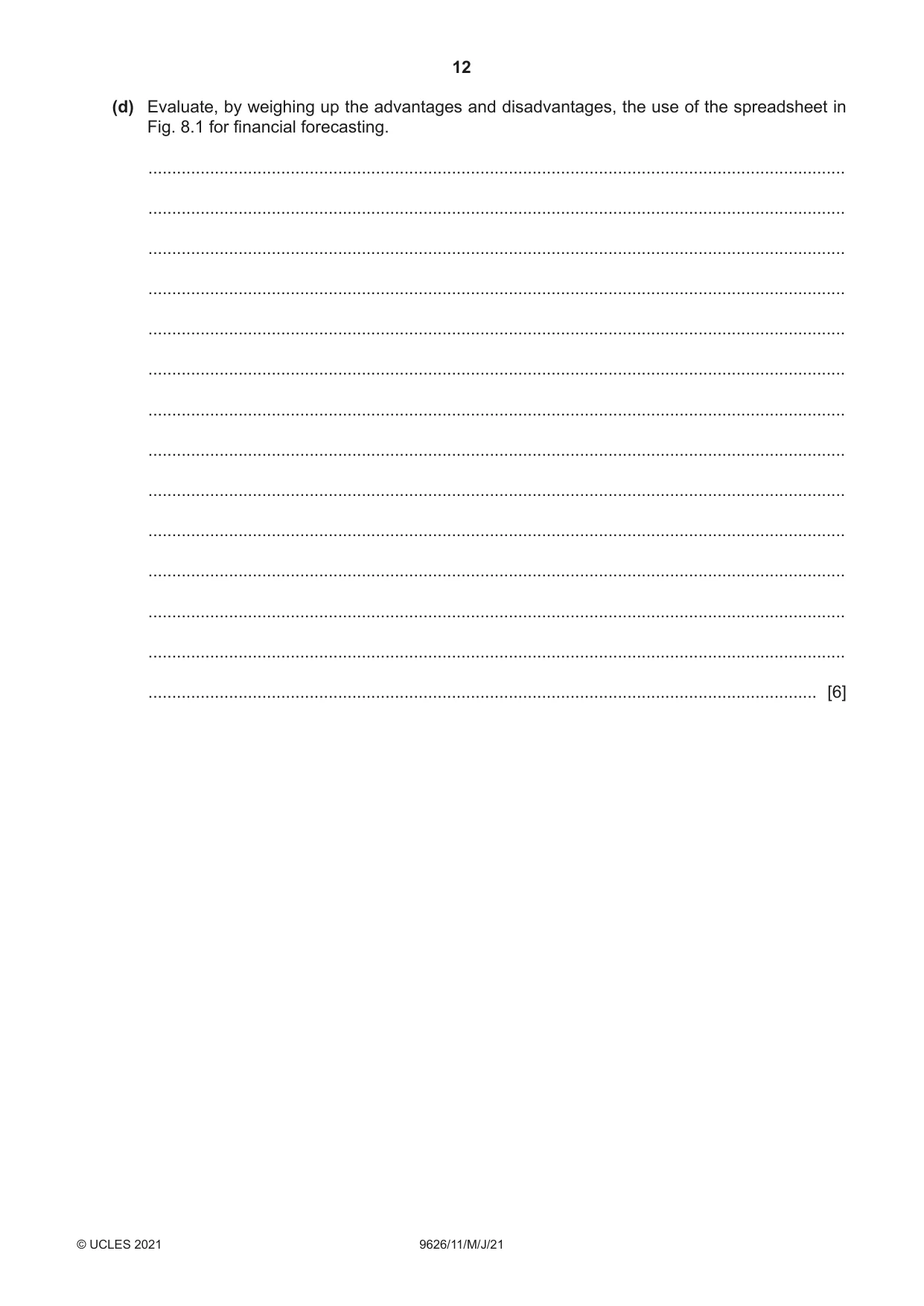 Cambridge A Level Information Technology (from 2017) 9626 2021 May/June Paper 1 · Variant 1 question paper, page 12 of 20