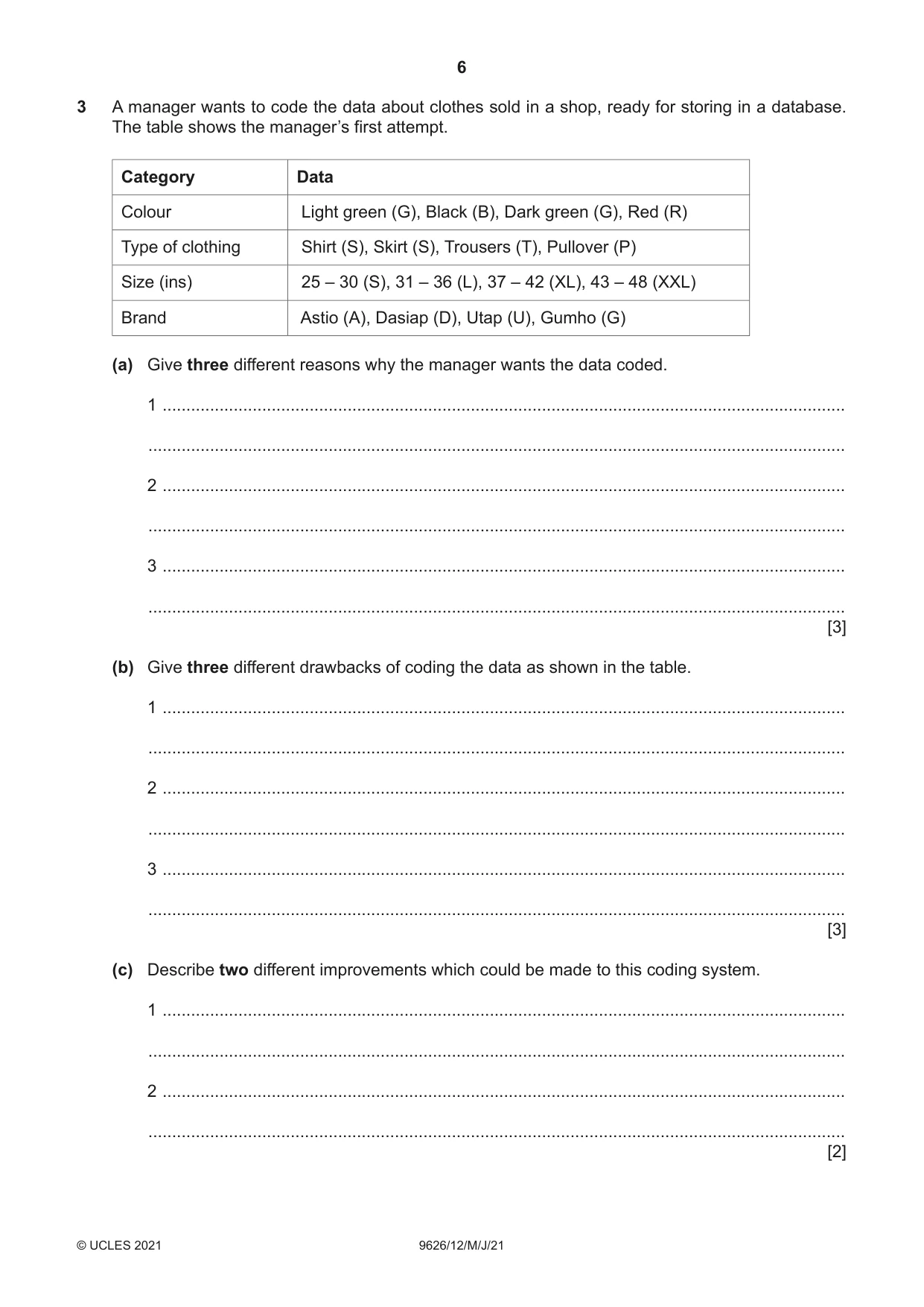 Cambridge A Level Information Technology (from 2017) 9626 2021 May/June Paper 1 · Variant 2 question paper, page 6 of 20