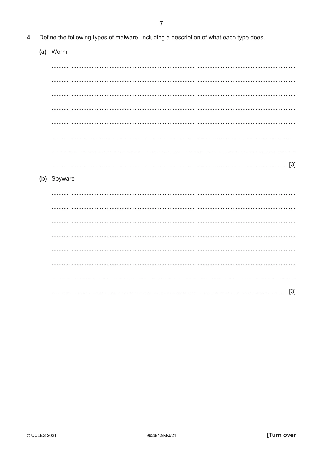 Cambridge A Level Information Technology (from 2017) 9626 2021 May/June Paper 1 · Variant 2 question paper, page 7 of 20