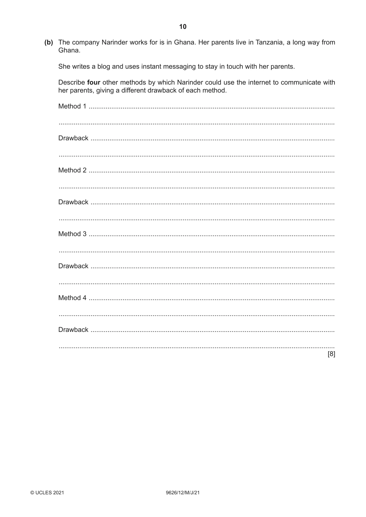 Cambridge A Level Information Technology (from 2017) 9626 2021 May/June Paper 1 · Variant 2 question paper, page 10 of 20
