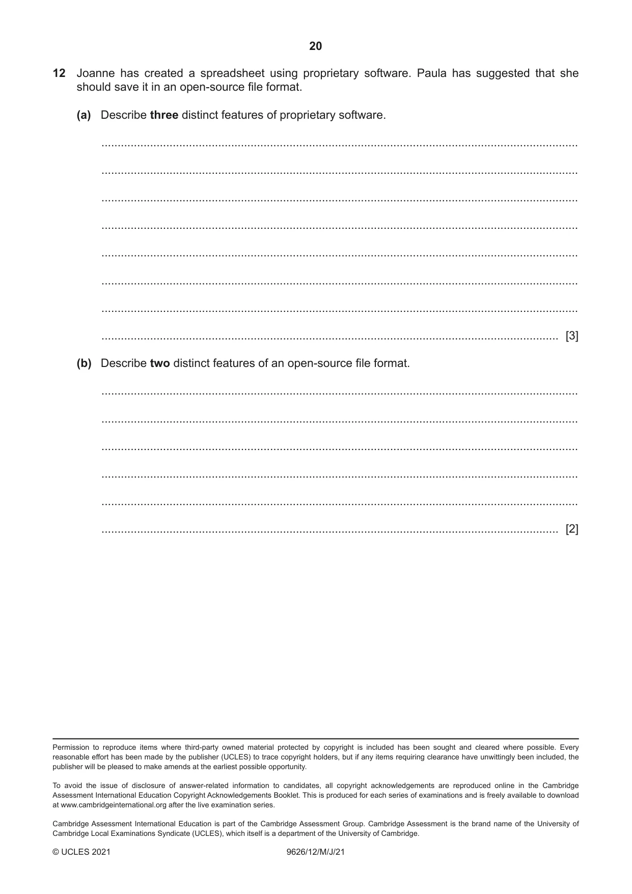Cambridge A Level Information Technology (from 2017) 9626 2021 May/June Paper 1 · Variant 2 question paper, page 20 of 20