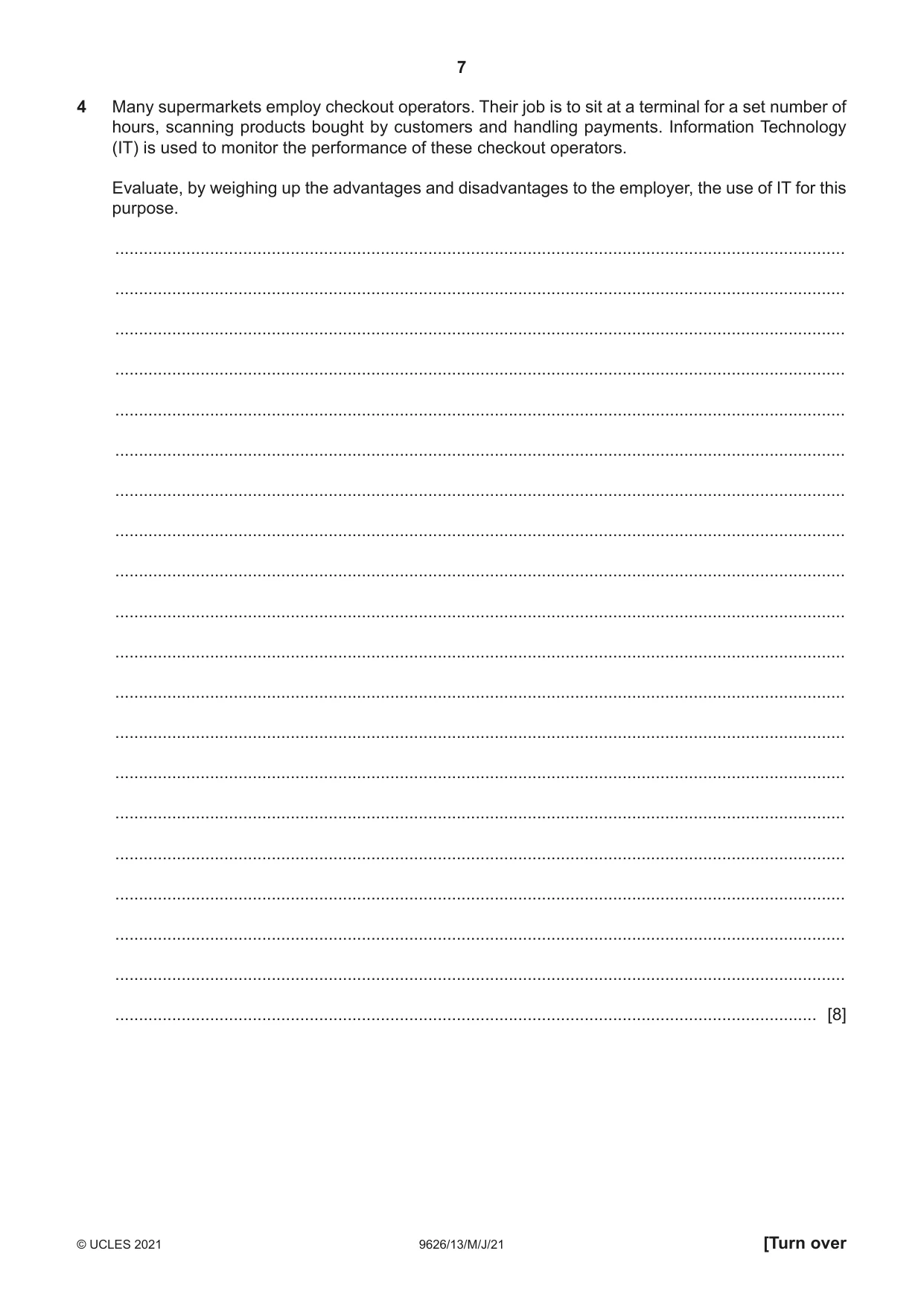Cambridge A Level Information Technology (from 2017) 9626 2021 May/June Paper 1 · Variant 3 question paper, page 7 of 20