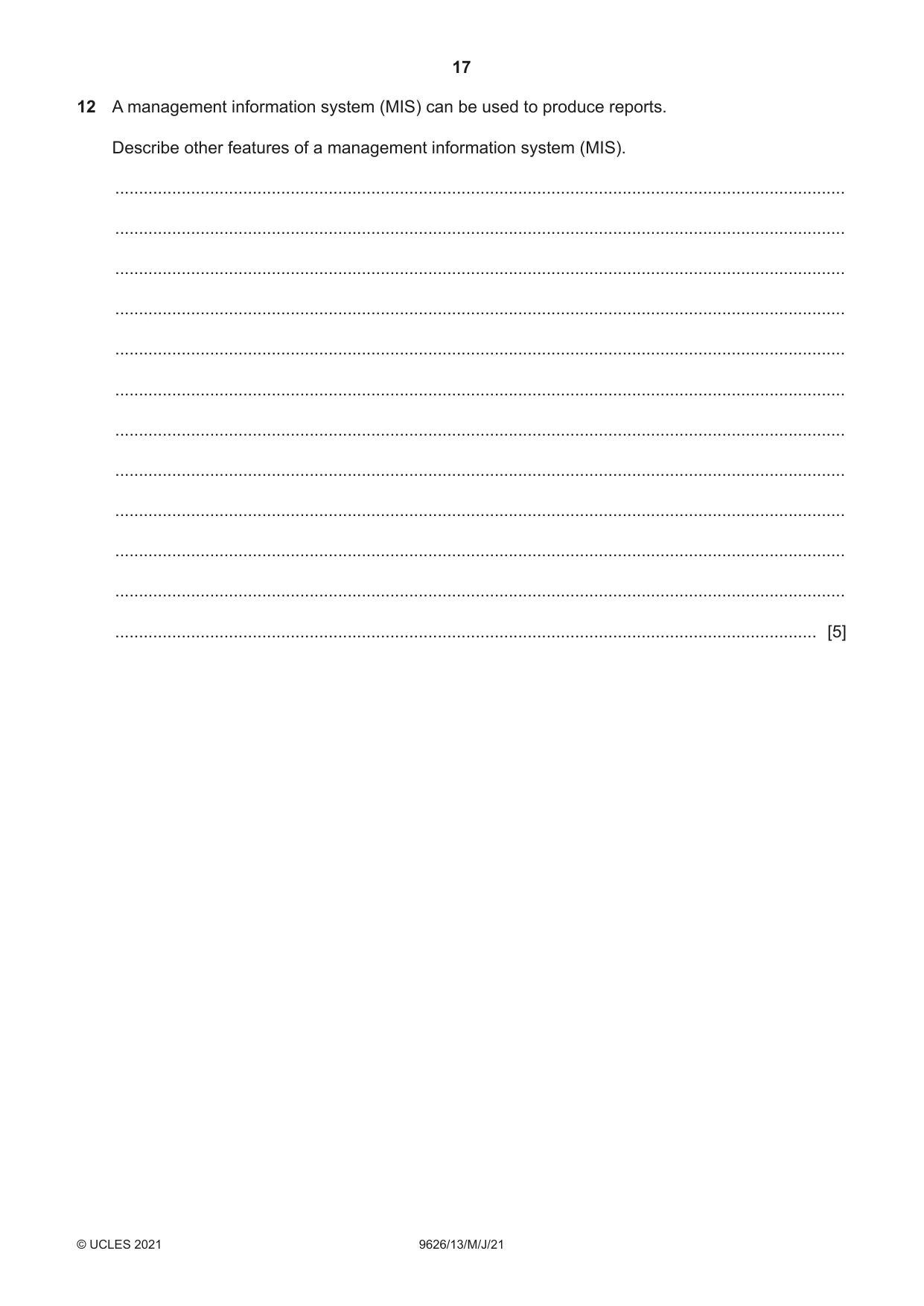 Cambridge A Level Information Technology (from 2017) 9626 2021 May/June Paper 1 · Variant 3 question paper, page 17 of 20