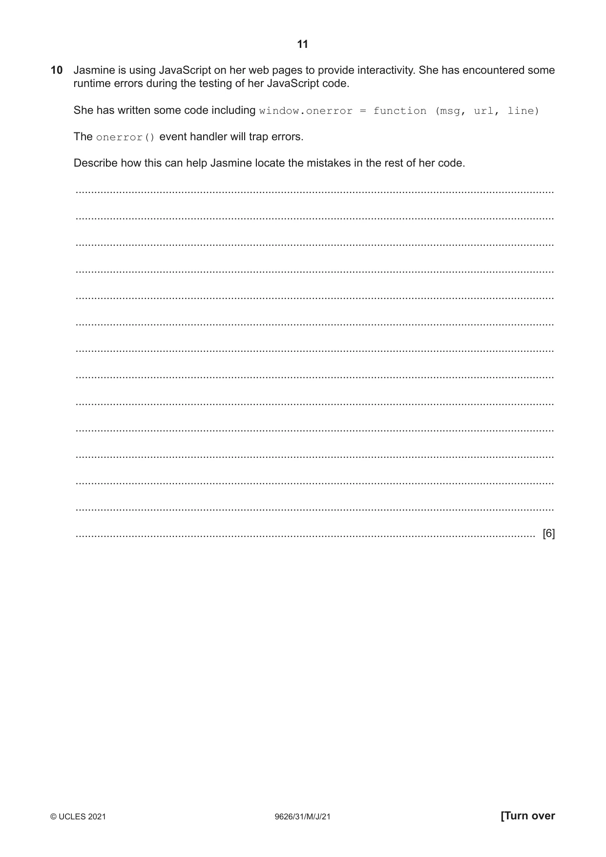 Cambridge A Level Information Technology (from 2017) 9626 2021 May/June Paper 3 · Variant 1 question paper, page 11 of 16