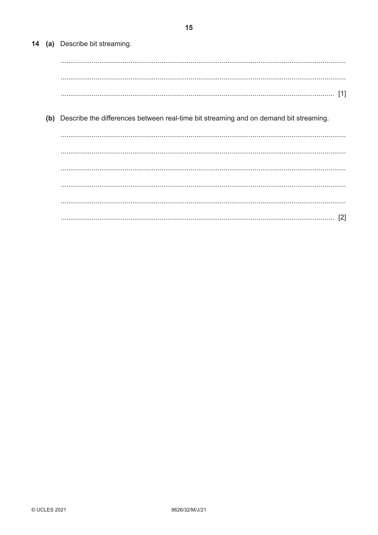 Cambridge A Level Information Technology (from 2017) 9626 2021 May/June Paper 3 · Variant 2 question paper, page 15 of 16