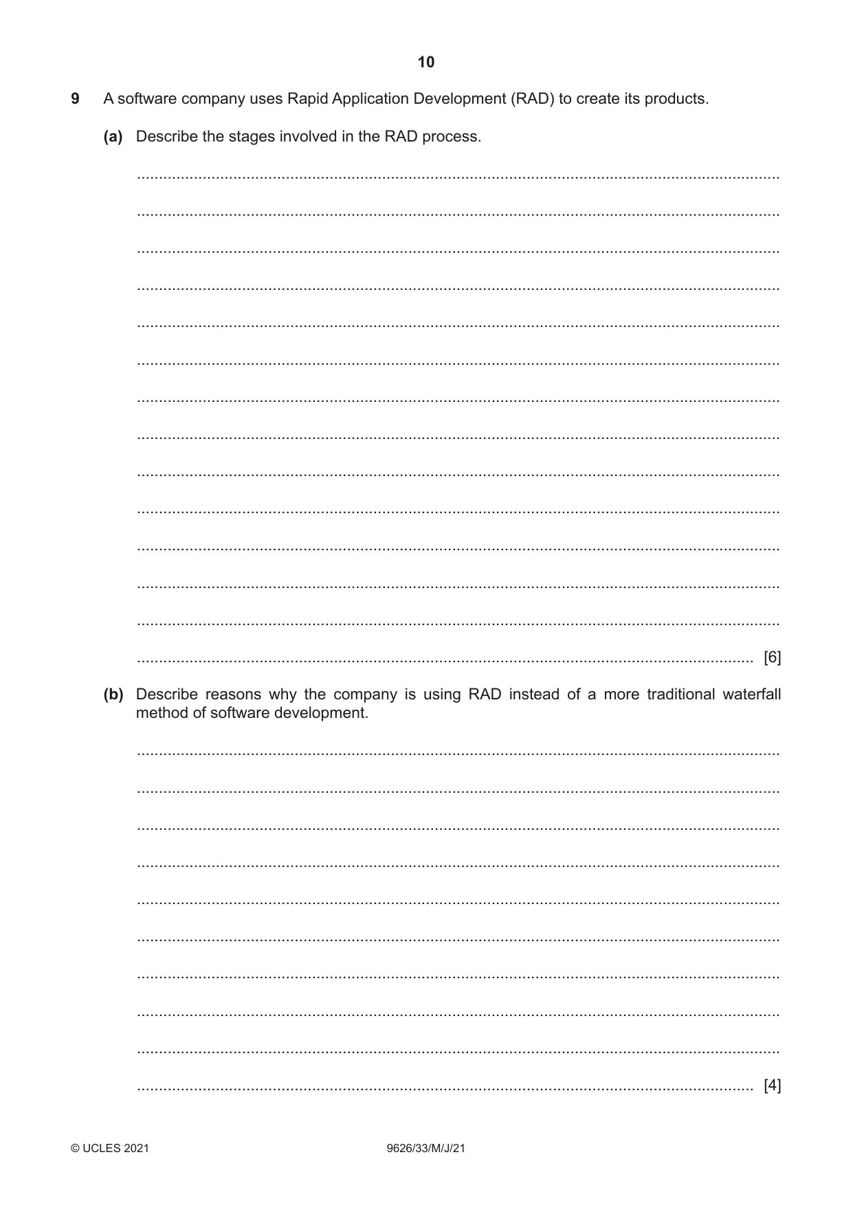 Cambridge A Level Information Technology (from 2017) 9626 2021 May/June Paper 3 · Variant 3 question paper, page 10 of 16