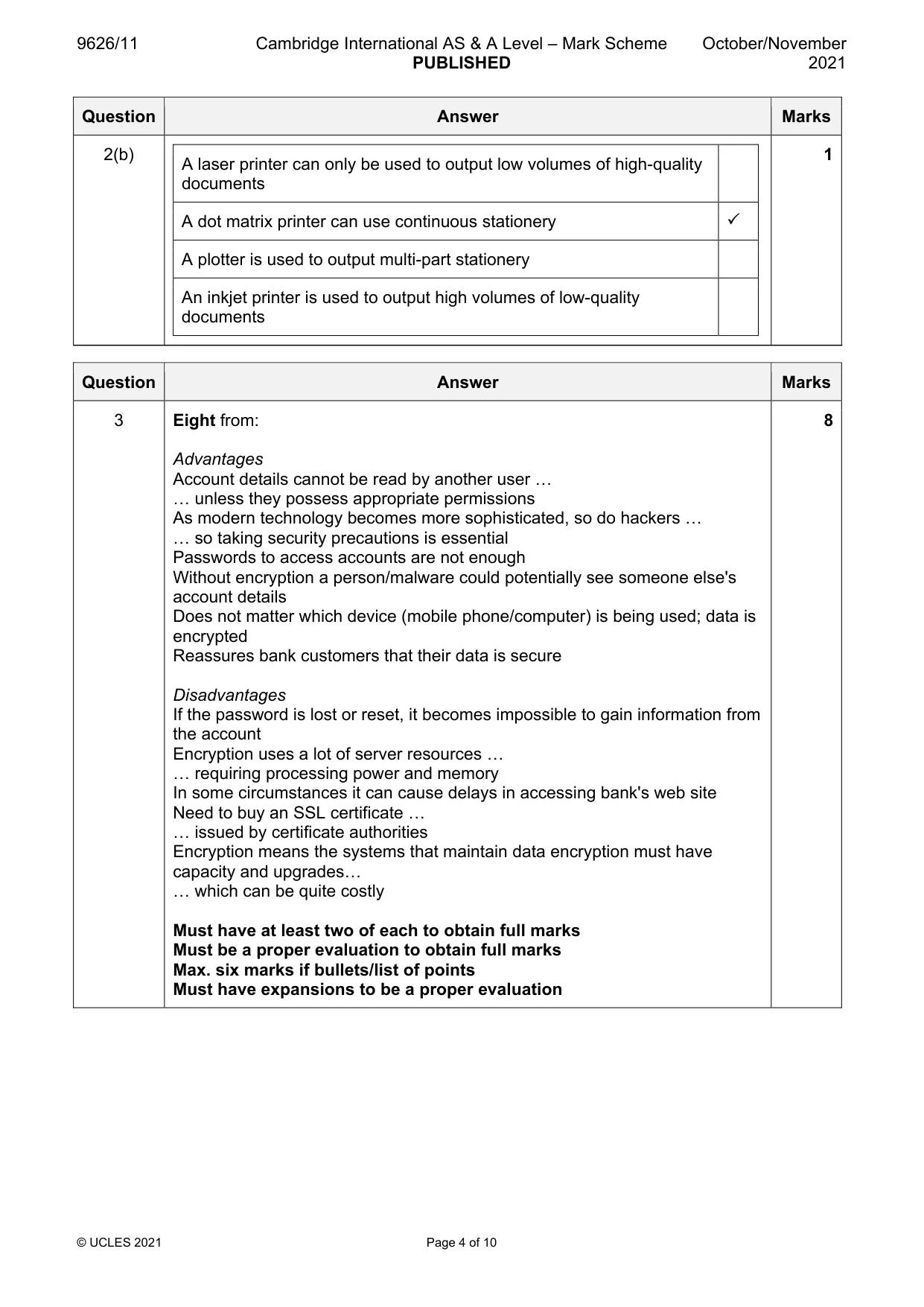 Mark scheme, page 4 of 10