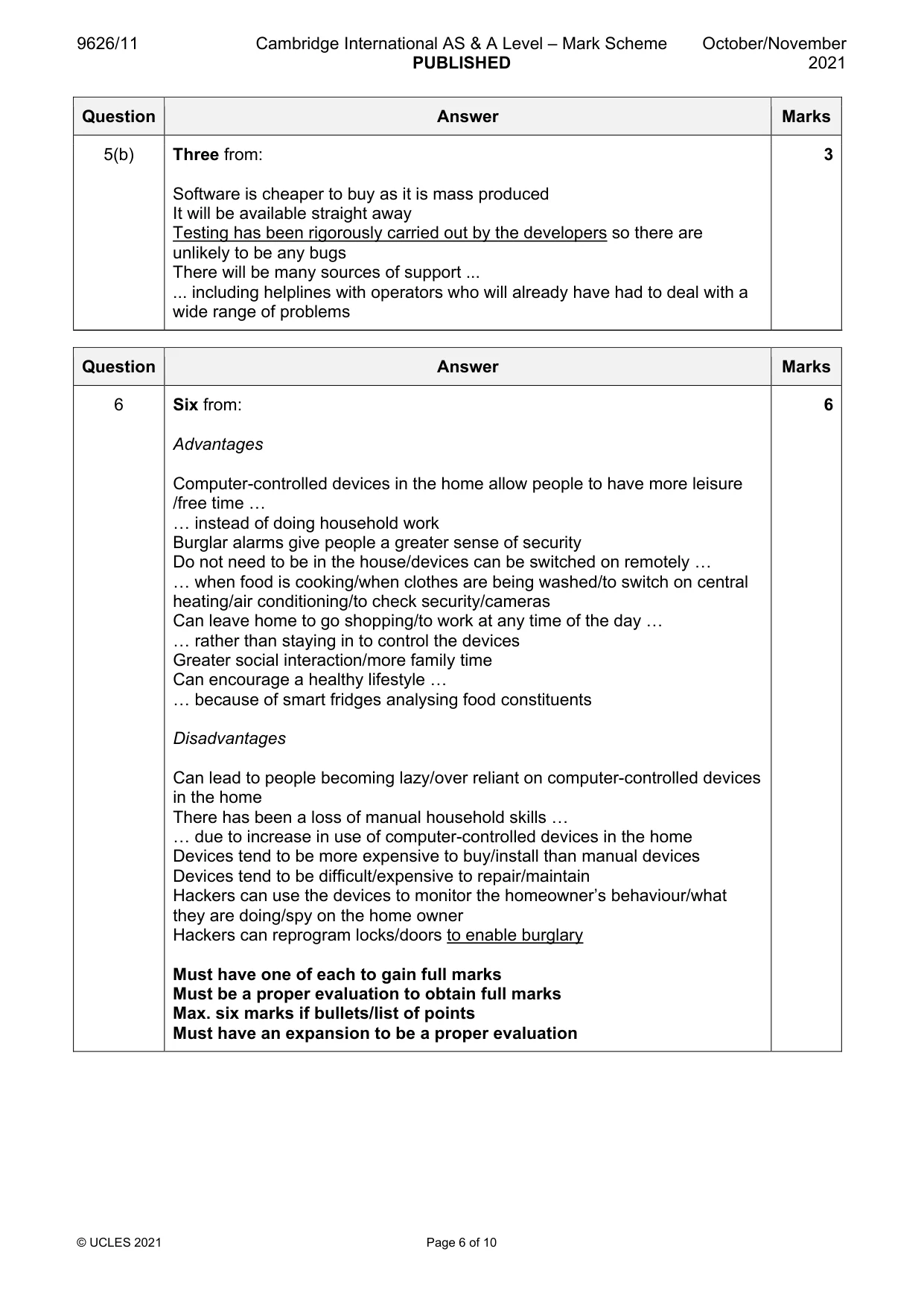 Mark scheme, page 6 of 10
