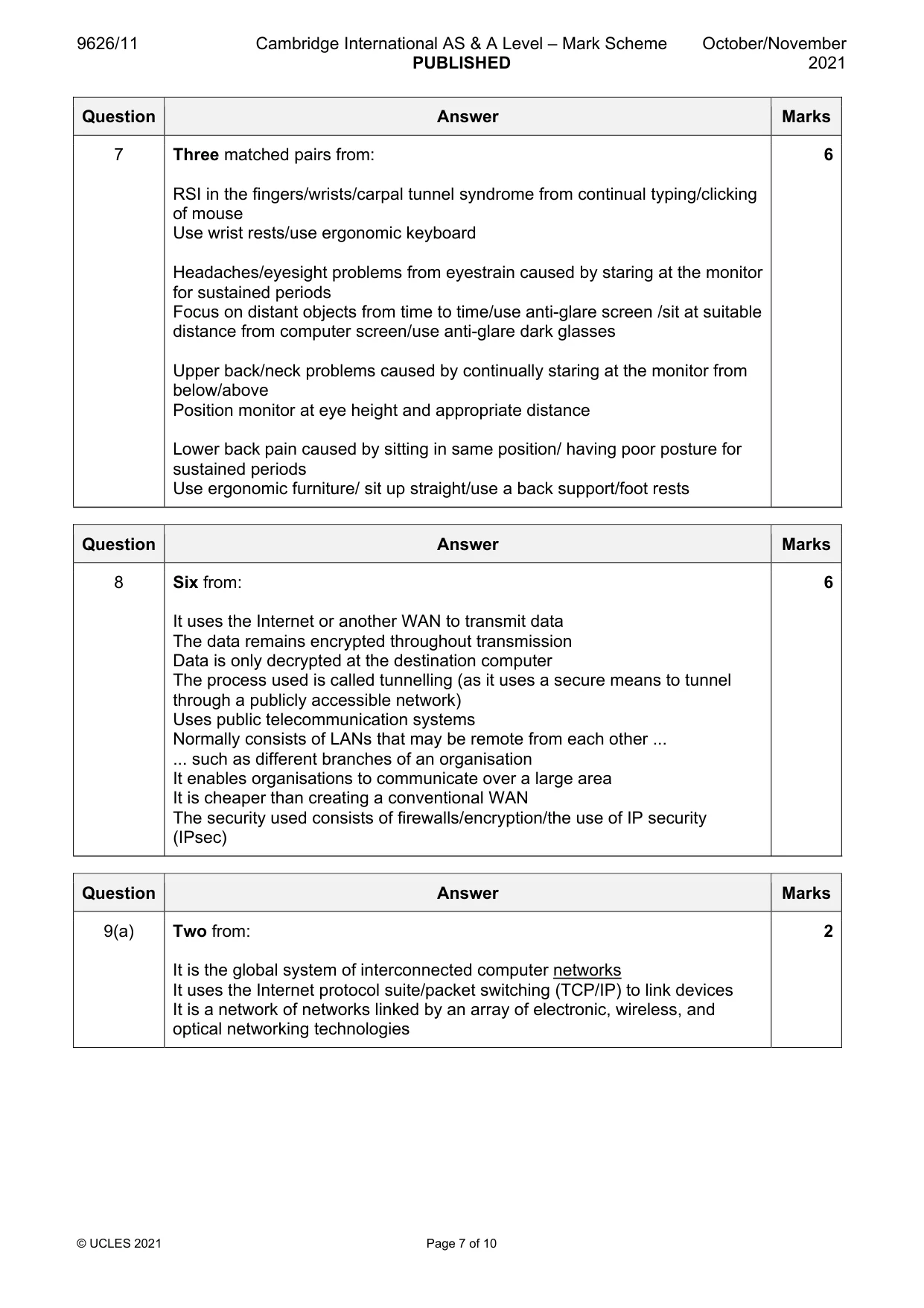 Mark scheme, page 7 of 10
