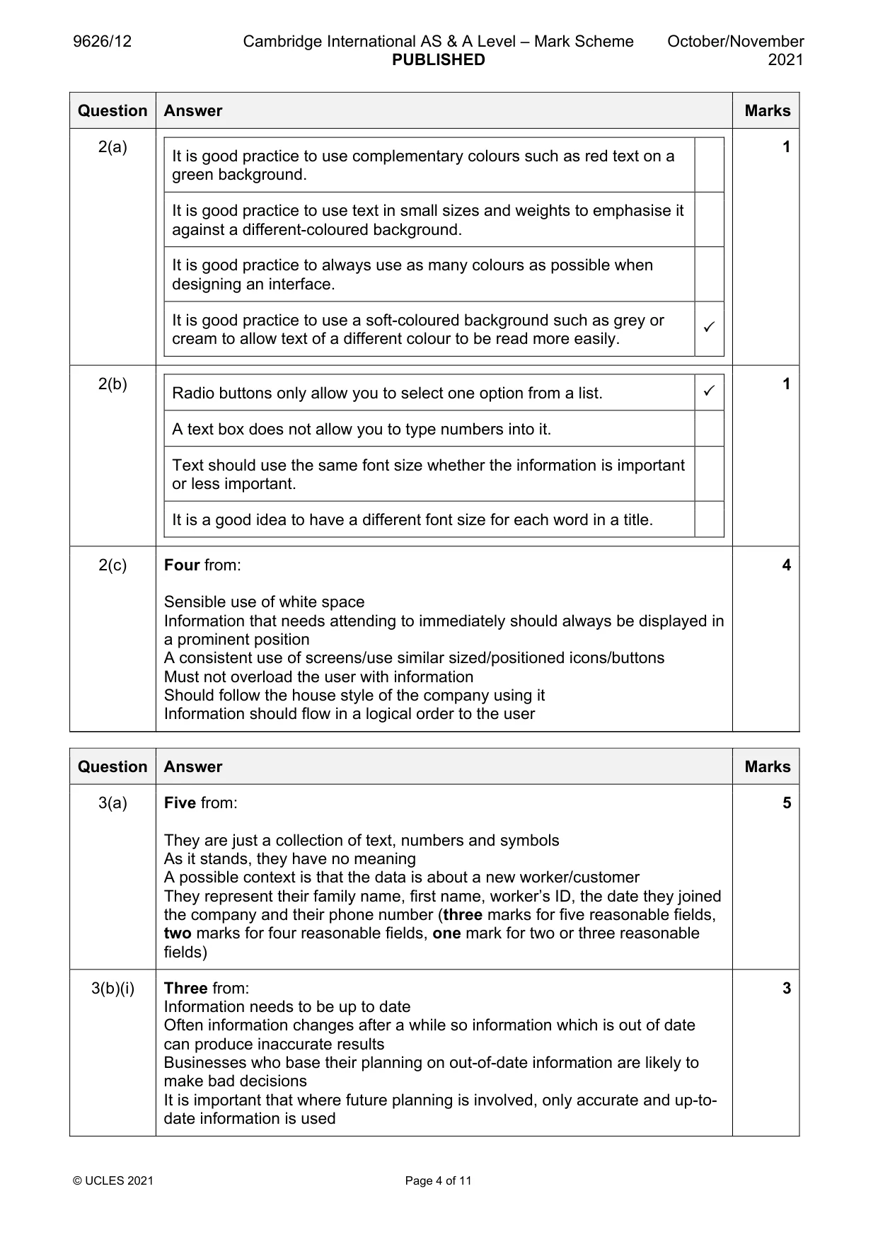 Mark scheme, page 4 of 11