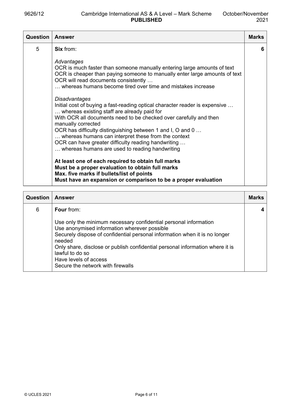 Mark scheme, page 6 of 11