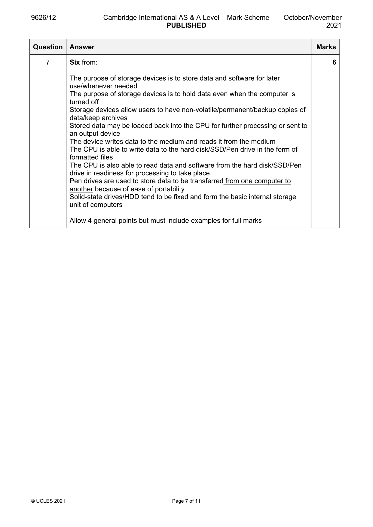 Mark scheme, page 7 of 11