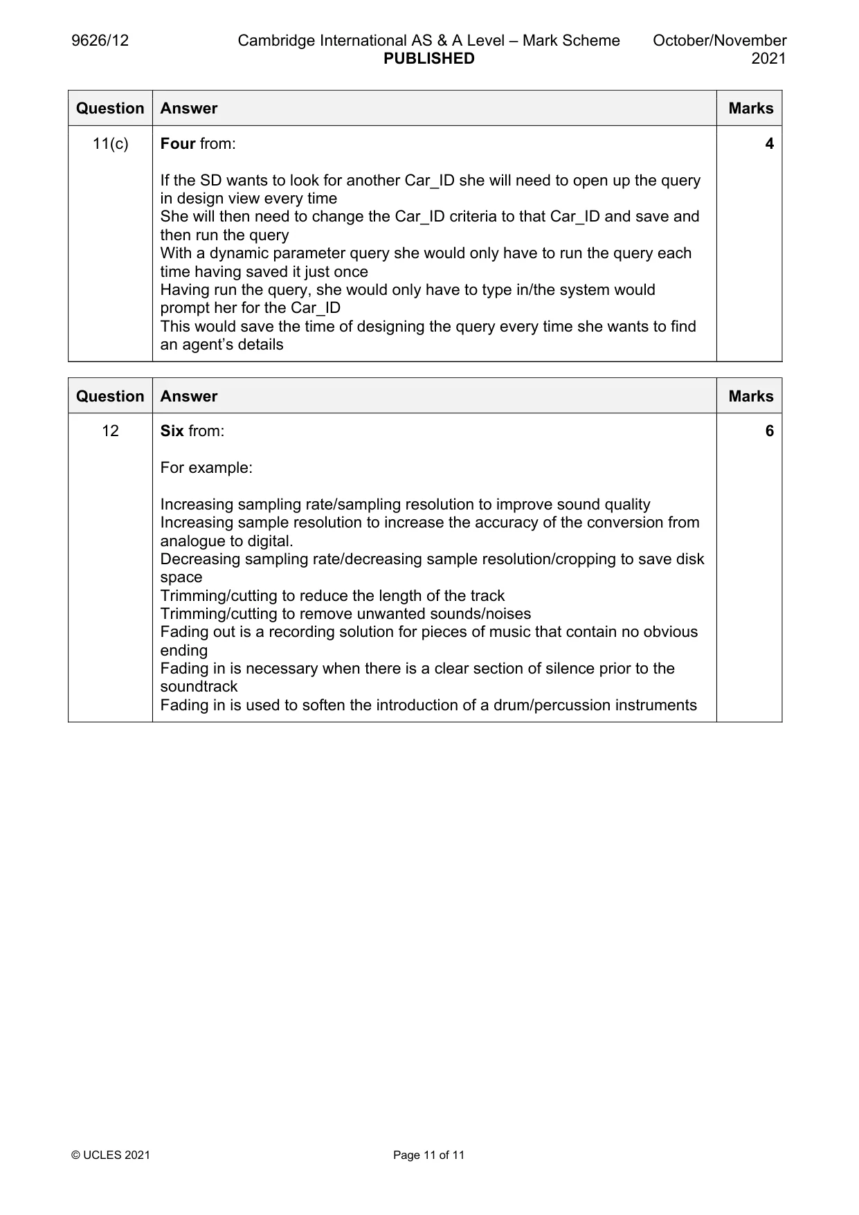 Mark scheme, page 11 of 11