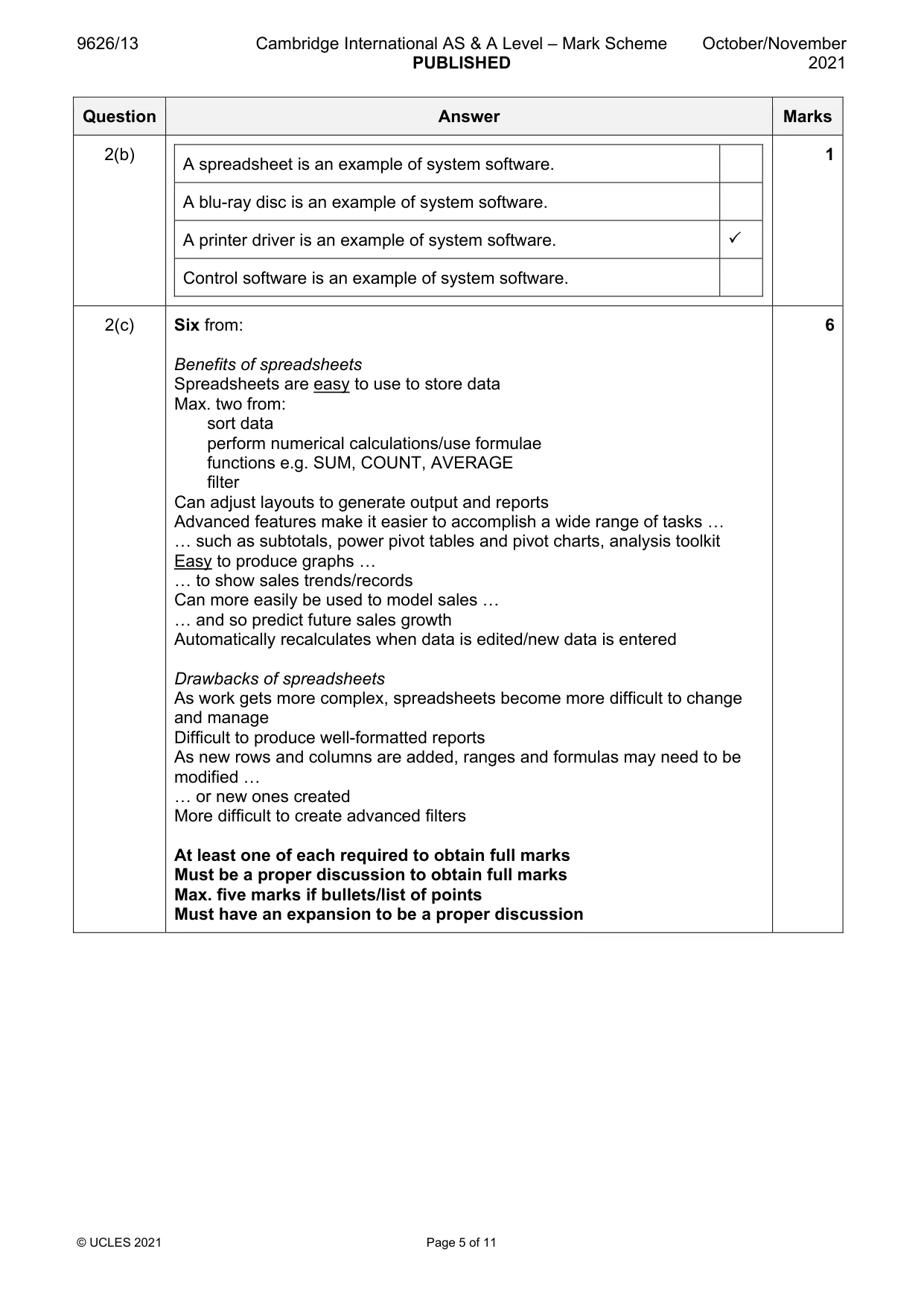 Mark scheme, page 5 of 11