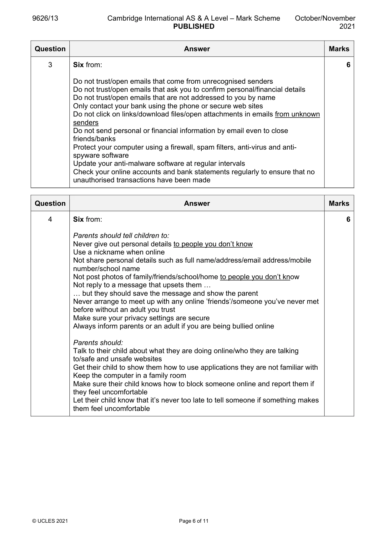 Mark scheme, page 6 of 11