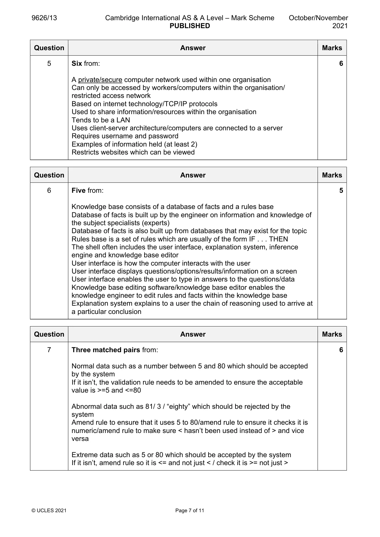Mark scheme, page 7 of 11