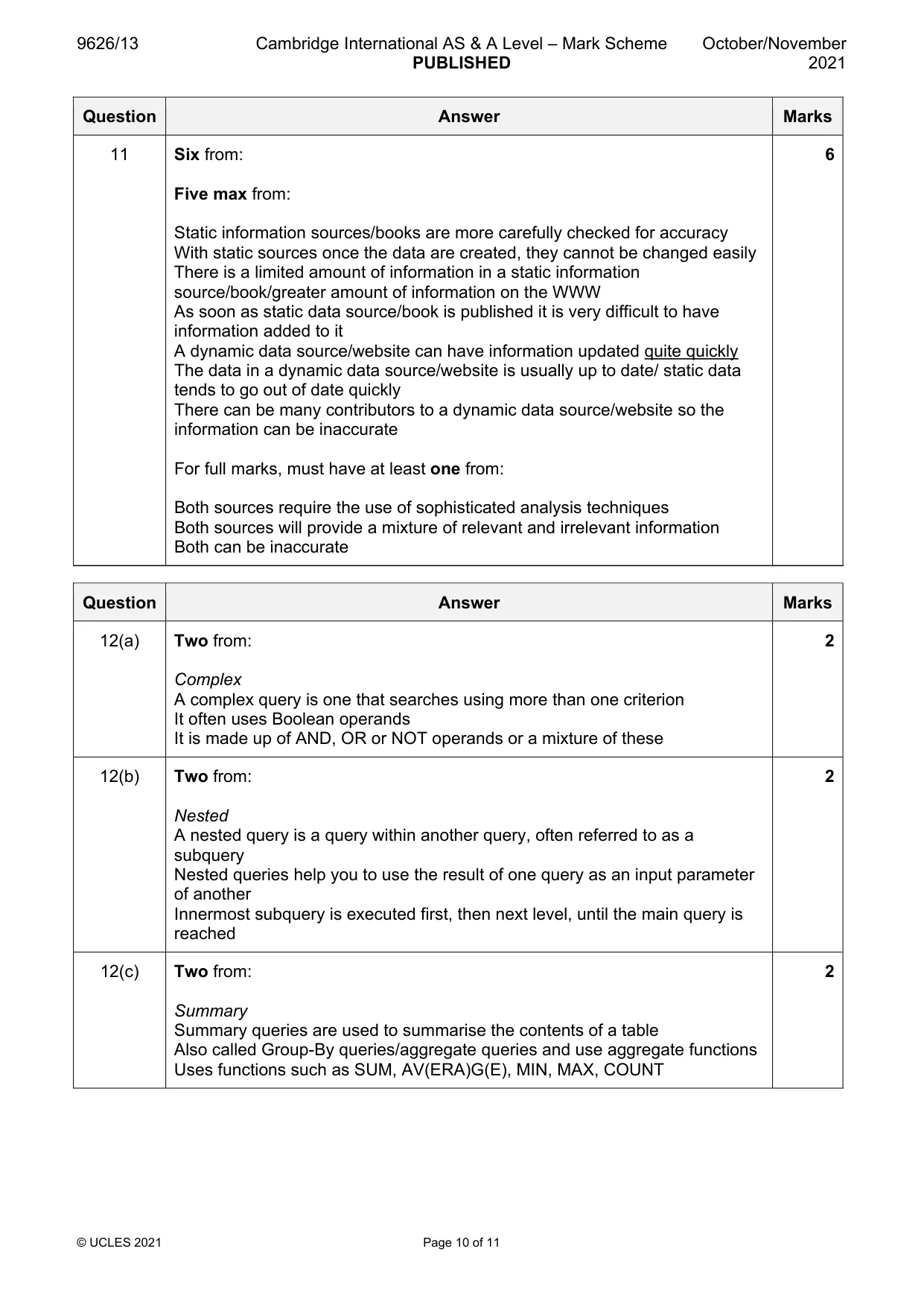 Mark scheme, page 10 of 11