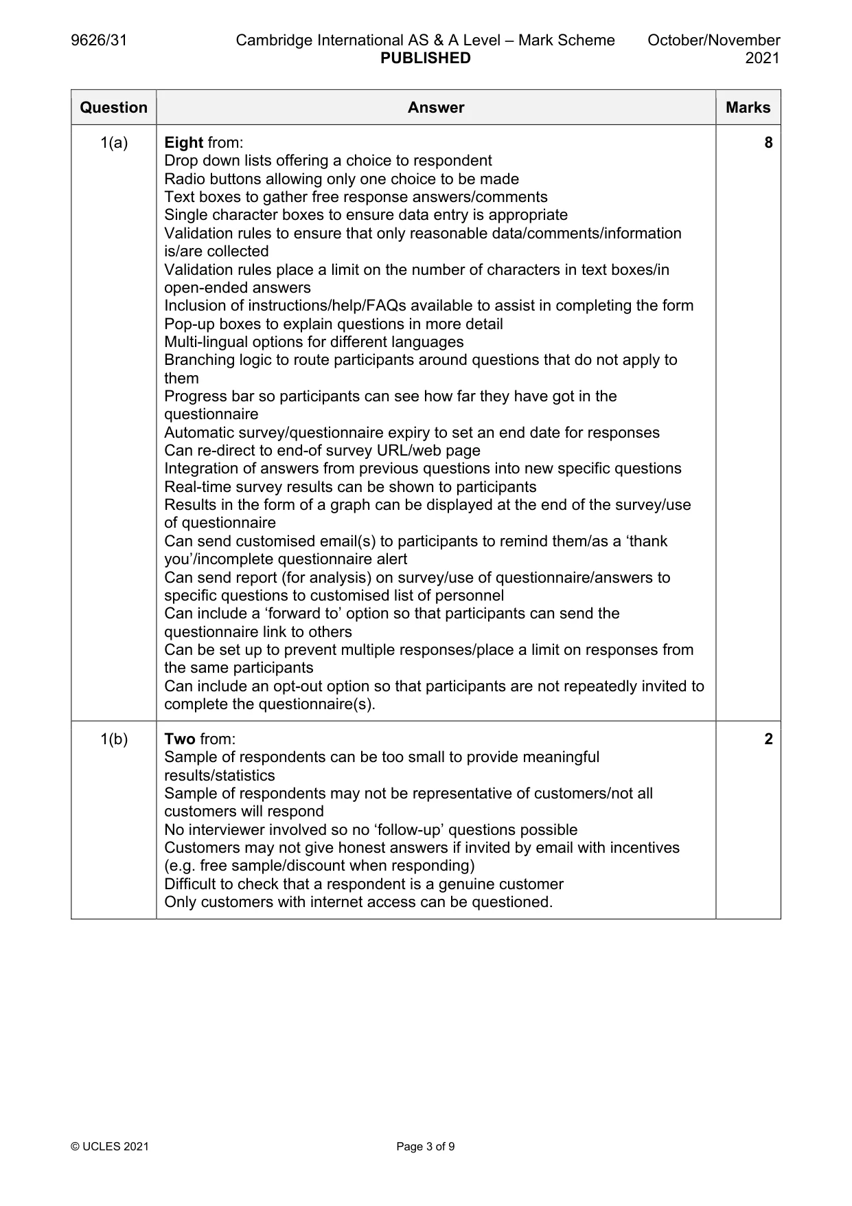 Mark scheme, page 3 of 9