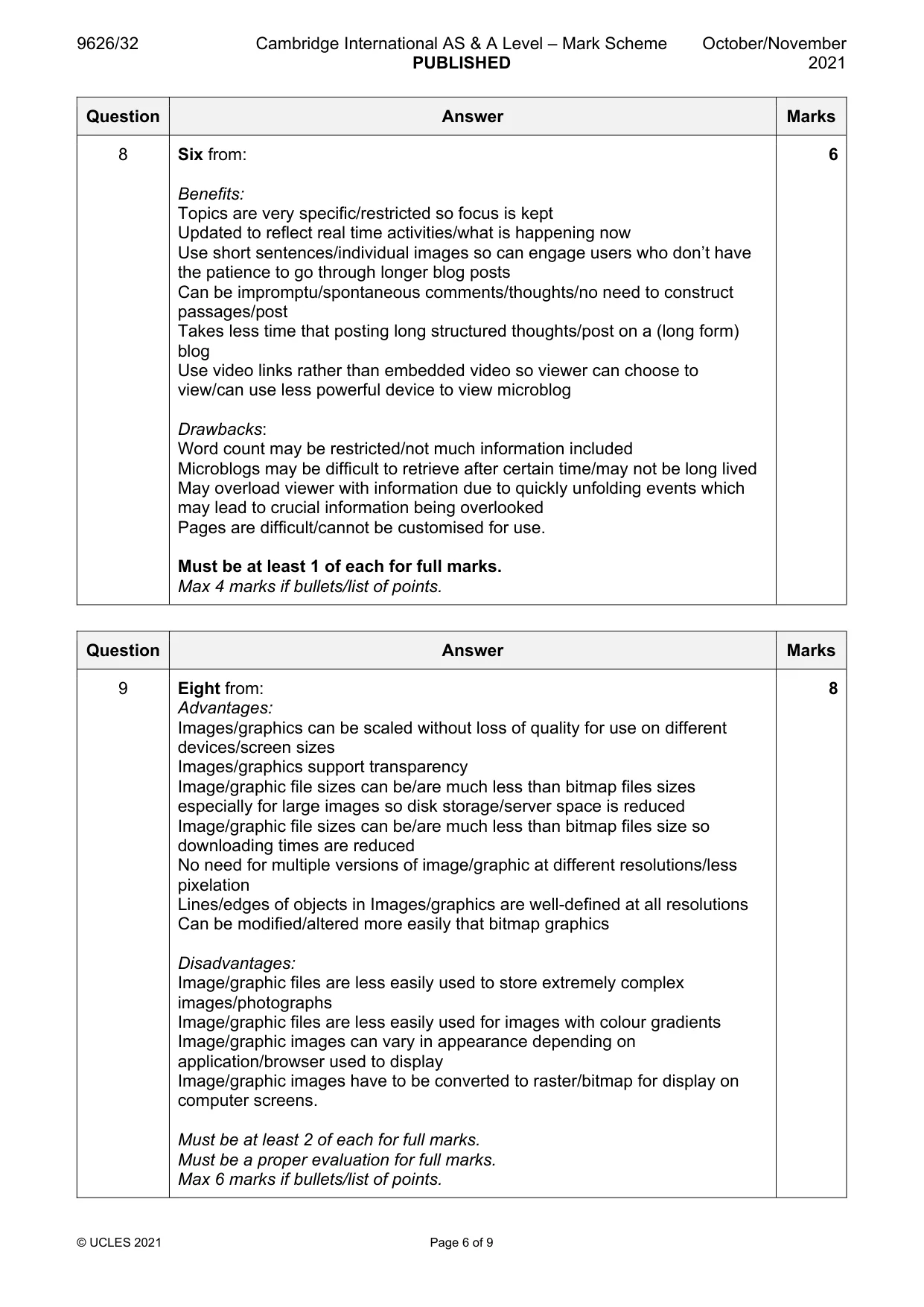 Mark scheme, page 6 of 9