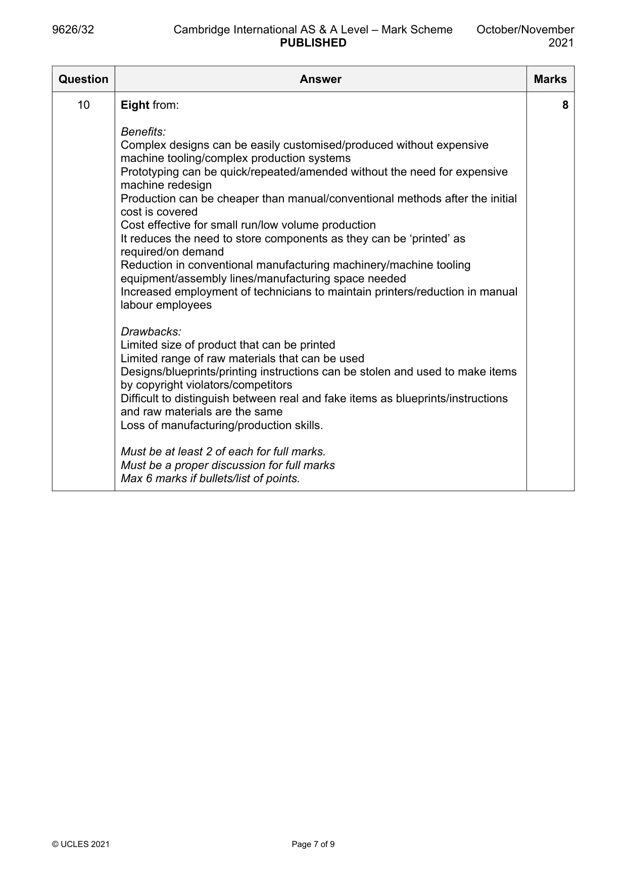 Mark scheme, page 7 of 9