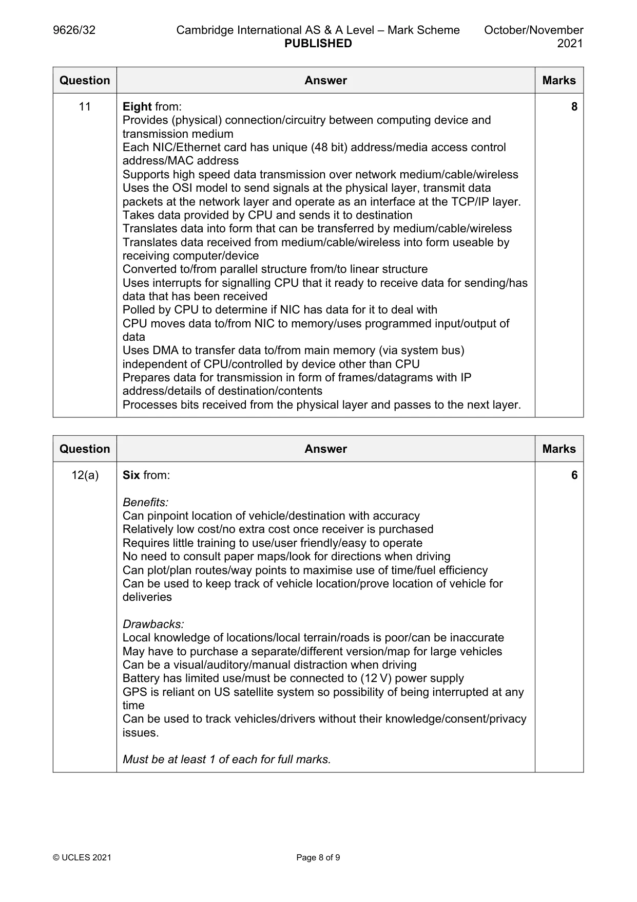 Mark scheme, page 8 of 9