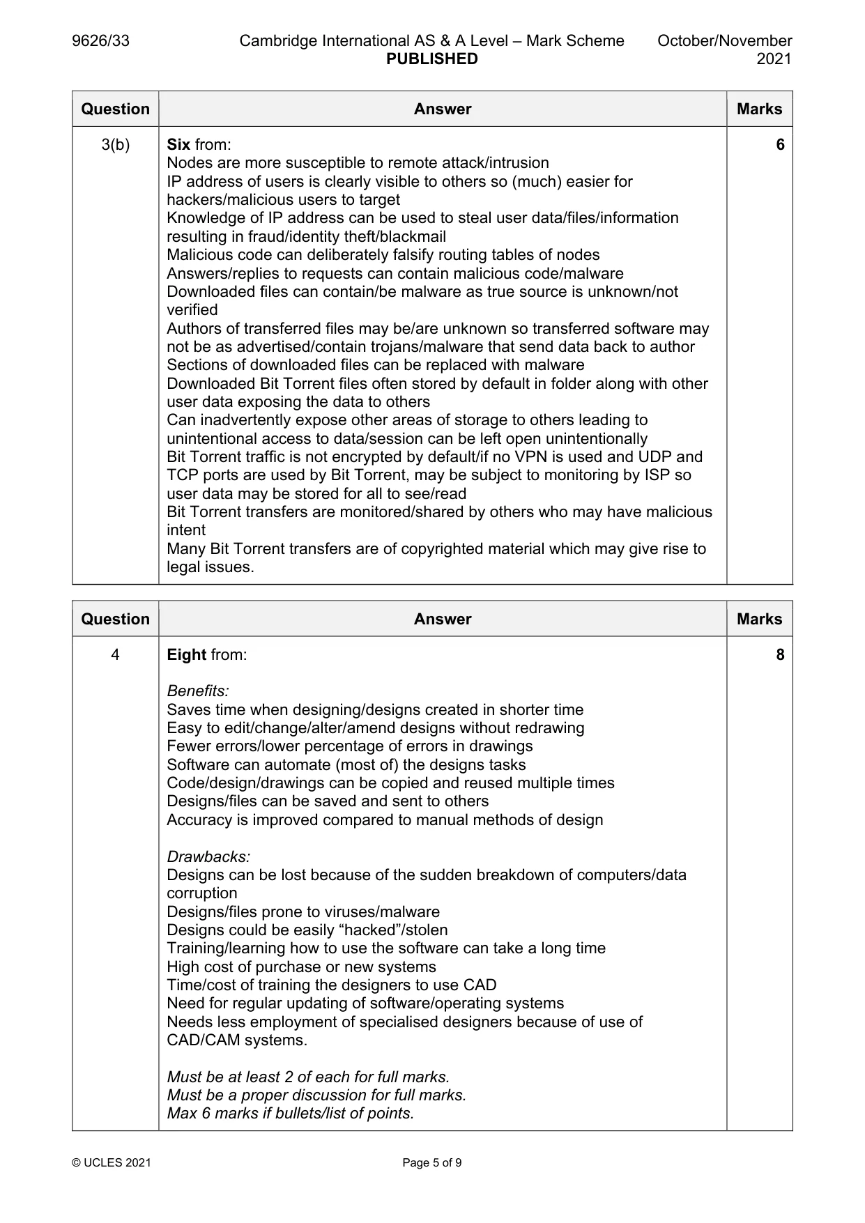 Mark scheme, page 5 of 9