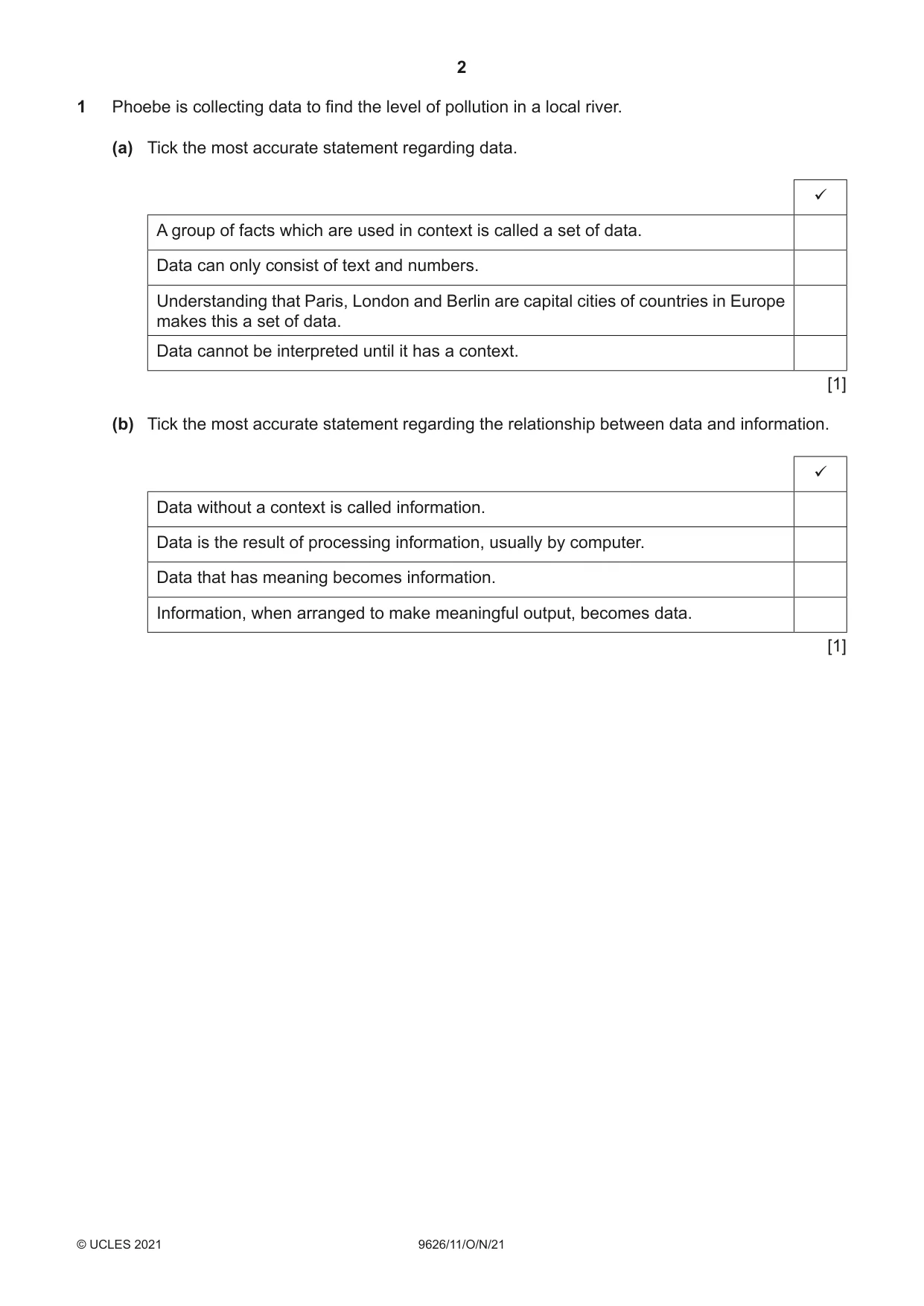 Cambridge A Level Information Technology (from 2017) 9626 2021 Oct/Nov Paper 1 · Variant 1 question paper, page 2 of 16