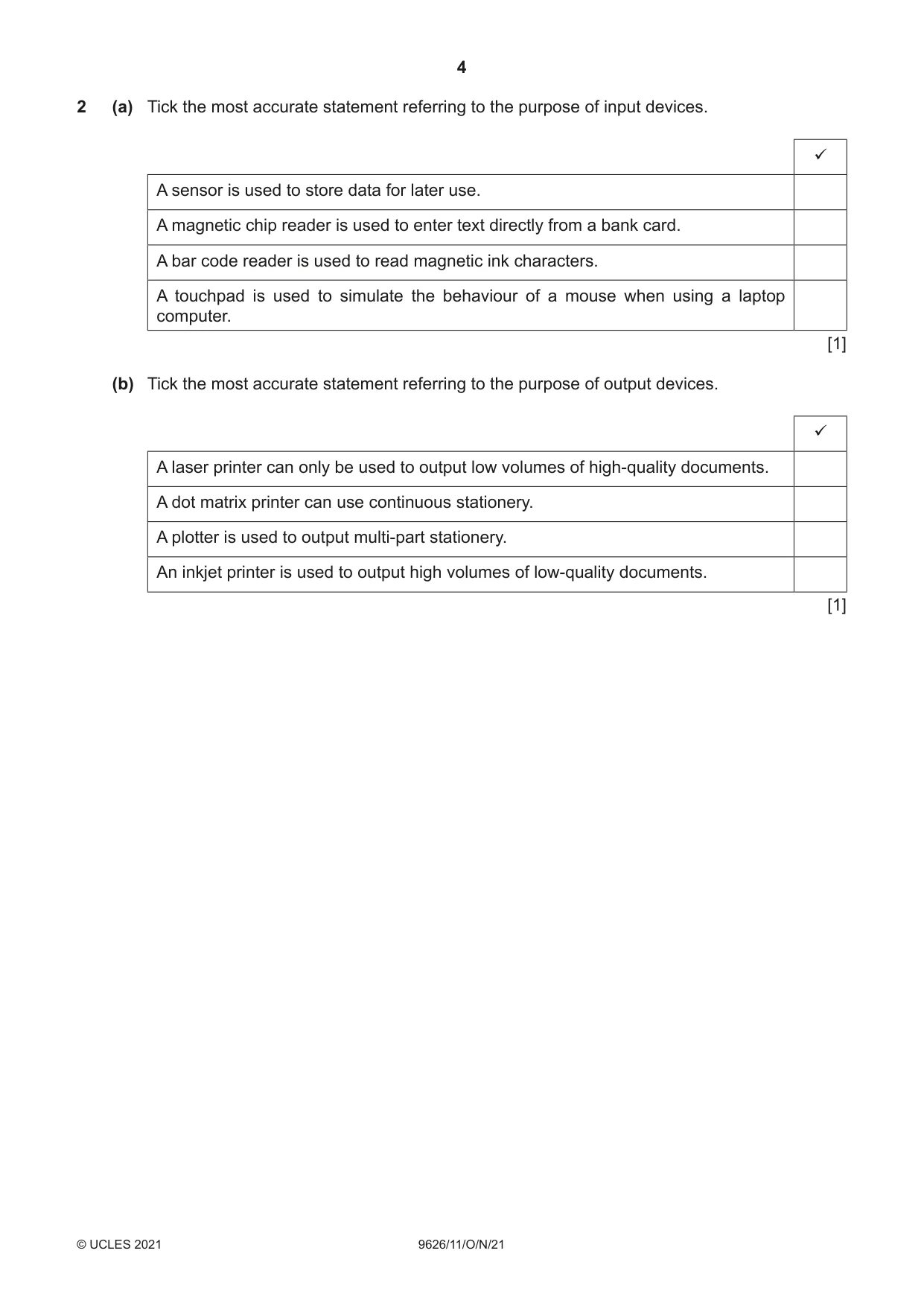 Cambridge A Level Information Technology (from 2017) 9626 2021 Oct/Nov Paper 1 · Variant 1 question paper, page 4 of 16