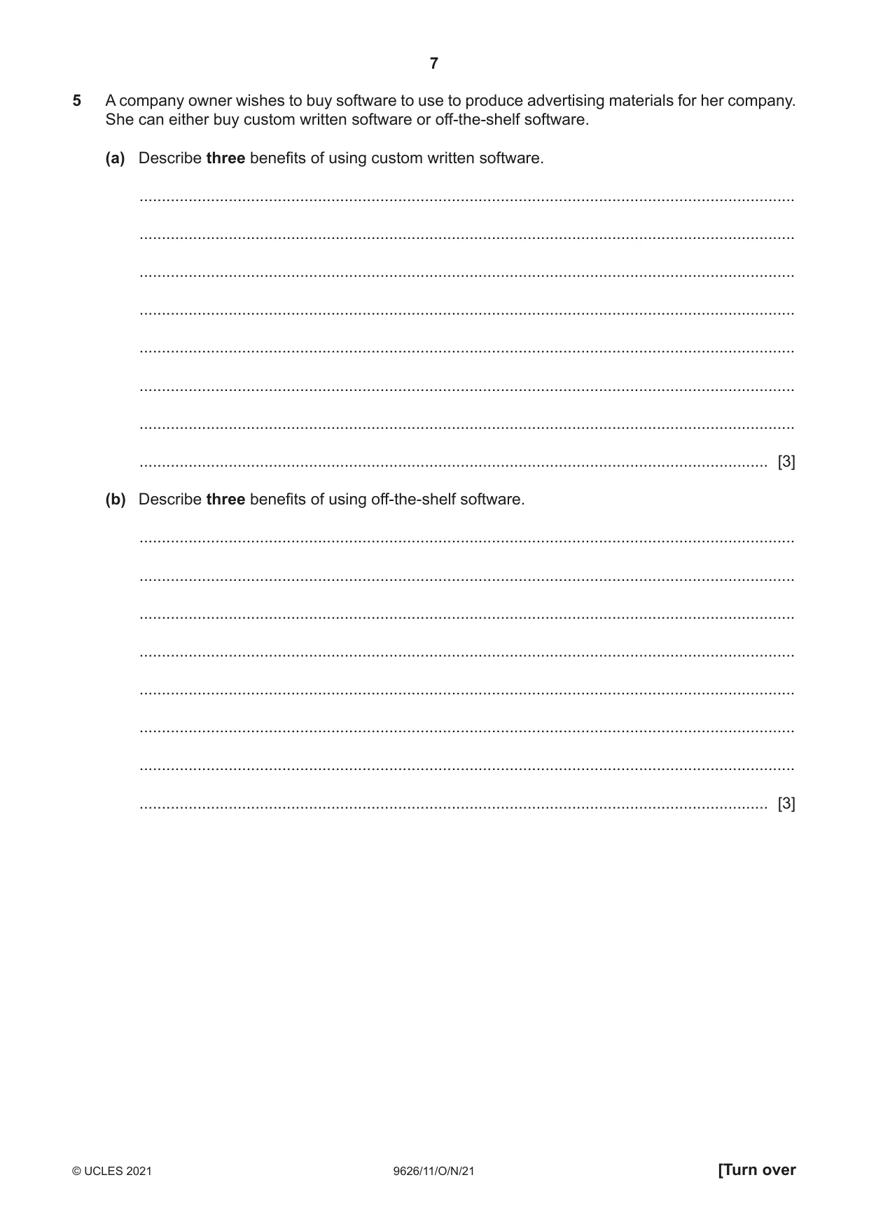 Cambridge A Level Information Technology (from 2017) 9626 2021 Oct/Nov Paper 1 · Variant 1 question paper, page 7 of 16