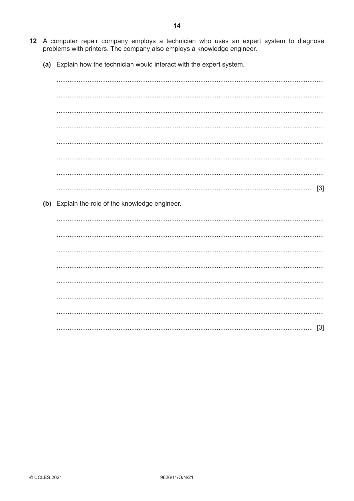 Cambridge A Level Information Technology (from 2017) 9626 2021 Oct/Nov Paper 1 · Variant 1 question paper, page 14 of 16