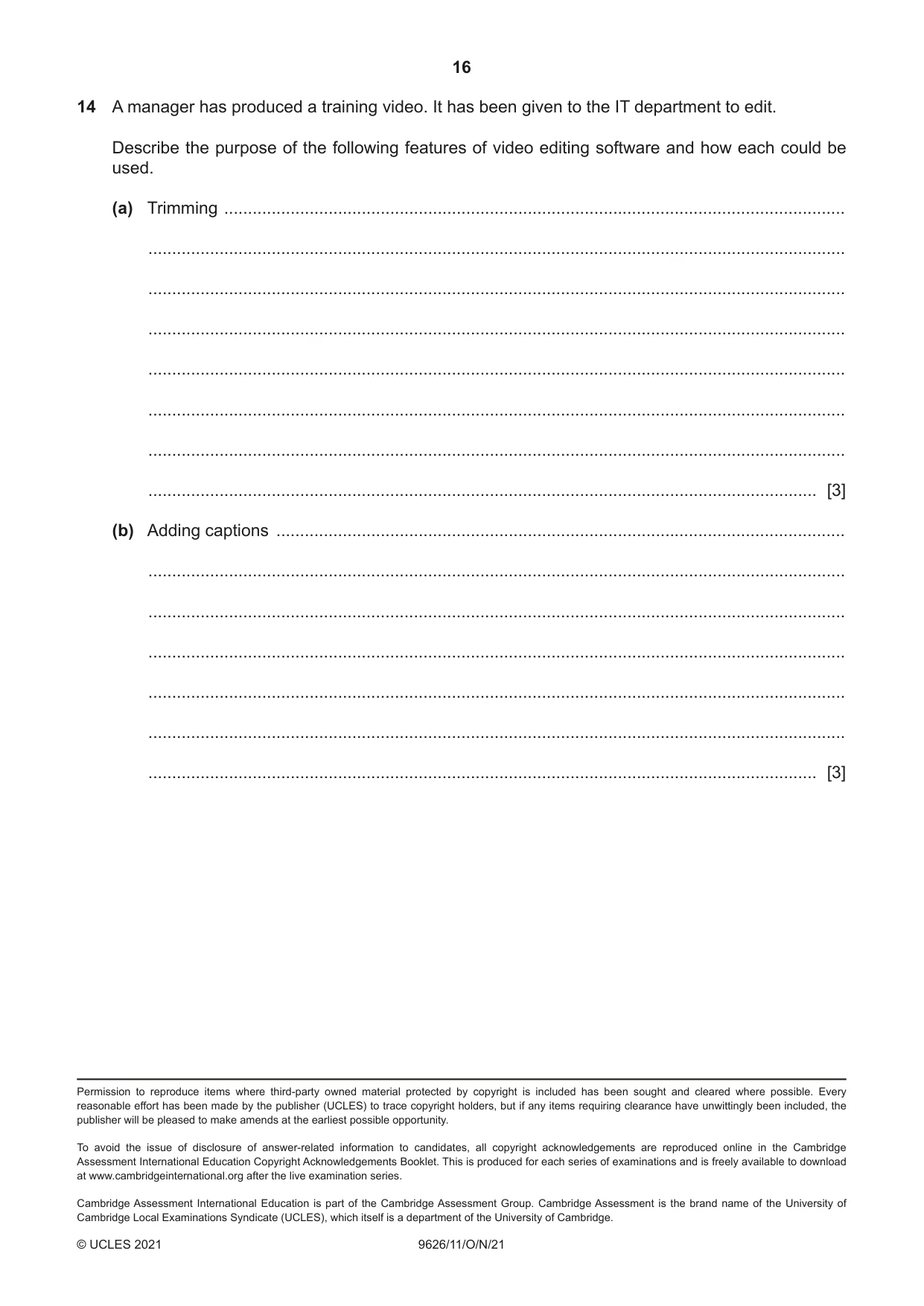 Cambridge A Level Information Technology (from 2017) 9626 2021 Oct/Nov Paper 1 · Variant 1 question paper, page 16 of 16