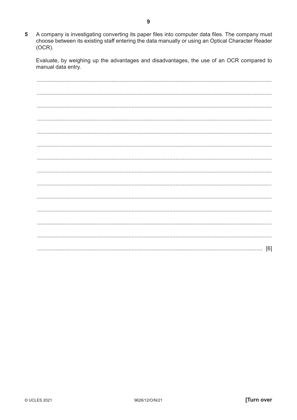 Cambridge A Level Information Technology (from 2017) 9626 2021 Oct/Nov Paper 1 · Variant 2 question paper, page 9 of 20